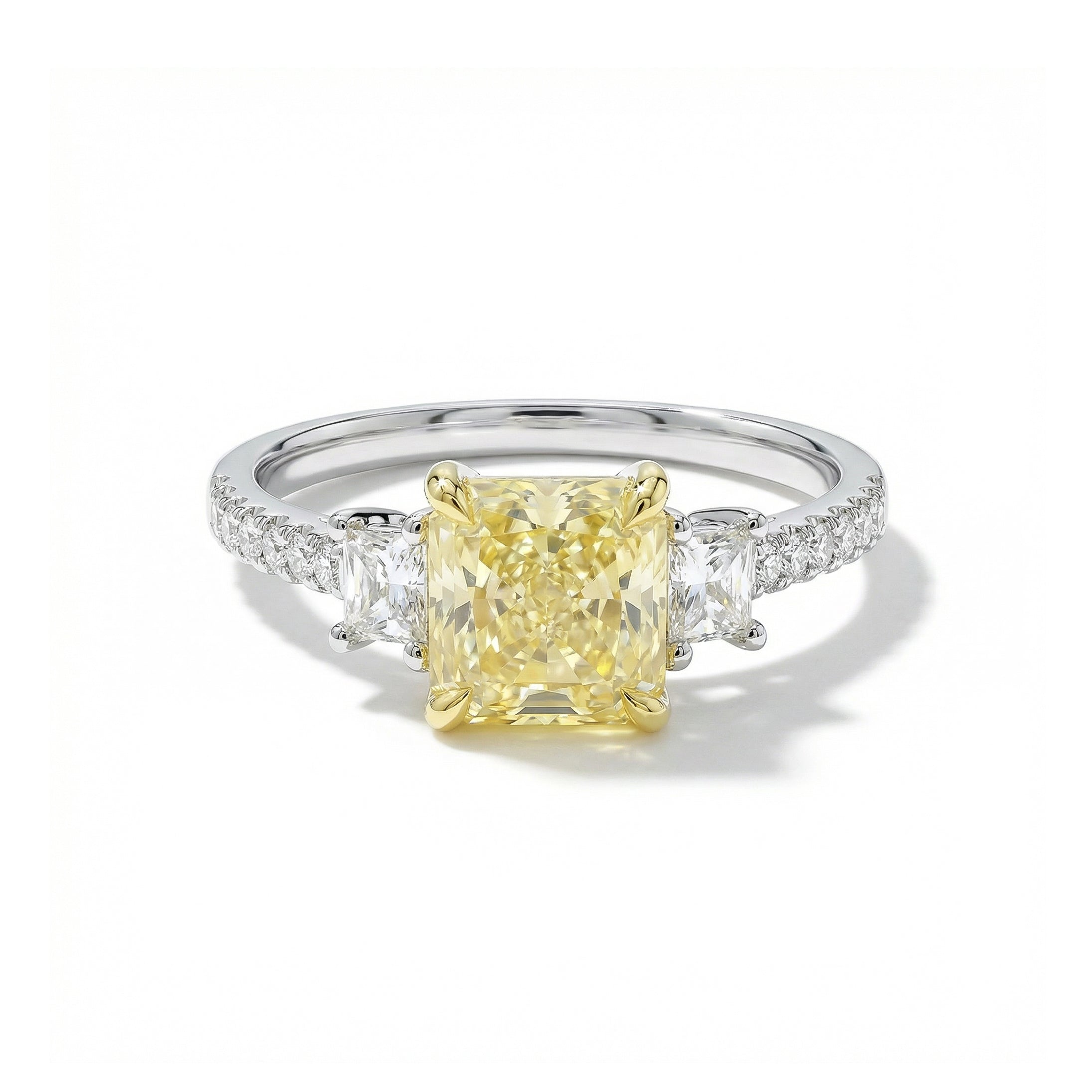Natural Yellow Radiant Diamond Three Stone Ring | GIA Certified product image 1