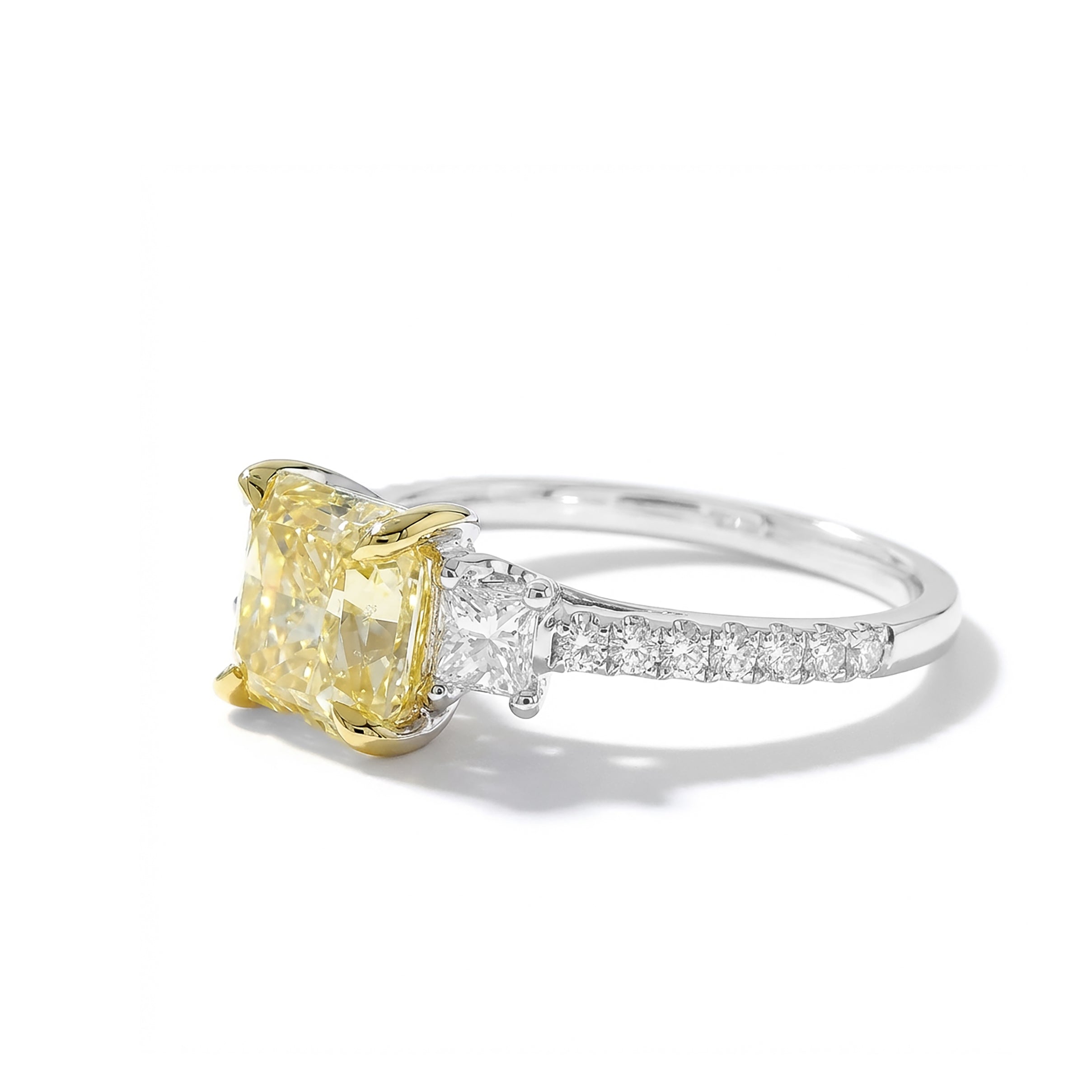 Natural Yellow Radiant Diamond Three Stone Ring | GIA Certified product image 2