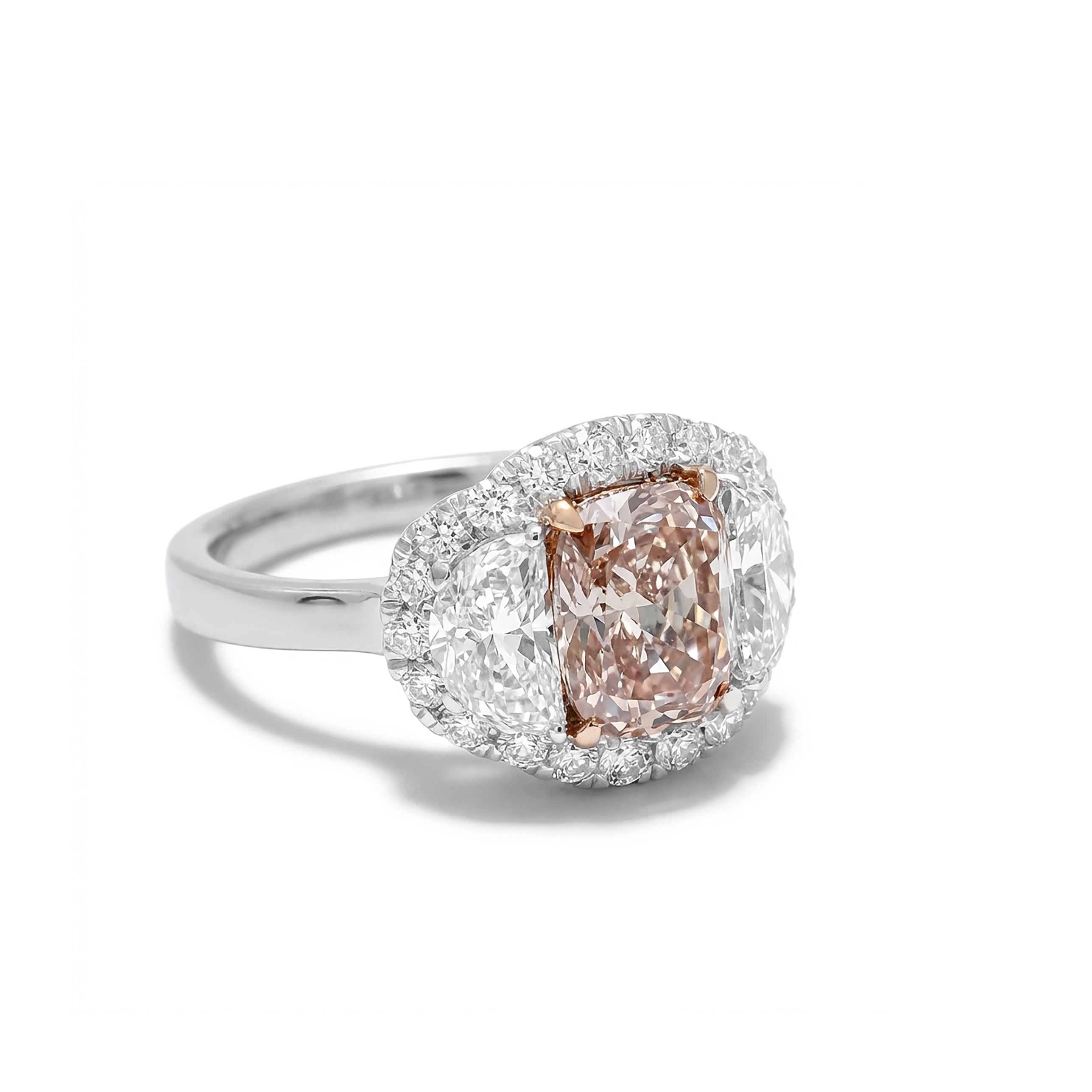 Natural Pink Cushion Diamond Three Stone Ring | GIA Certified product image 2