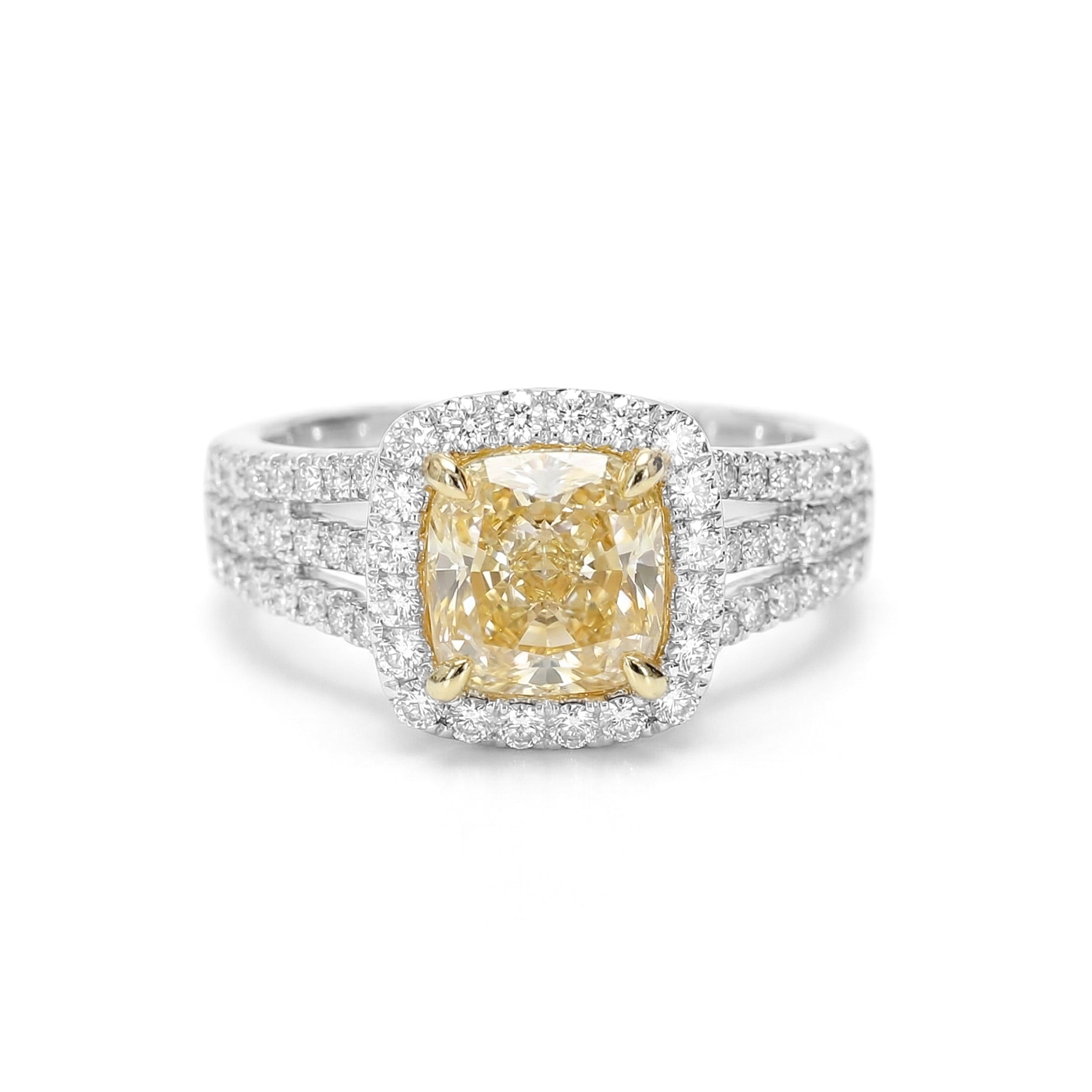 Natural Yellow Cushion Diamond Halo Ring | GIA Certified product image 1