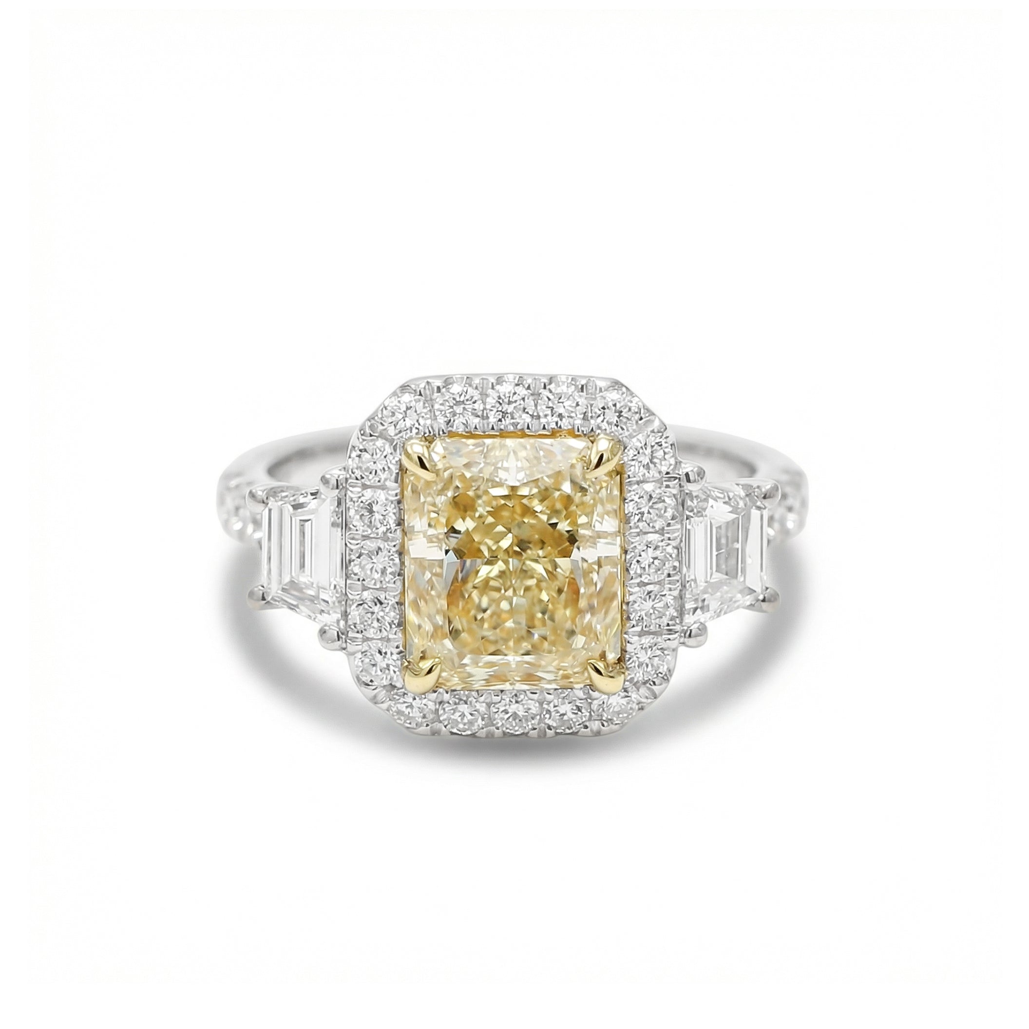 Natural Yellow Radiant Diamond Halo Ring | GIA Certified product image 1