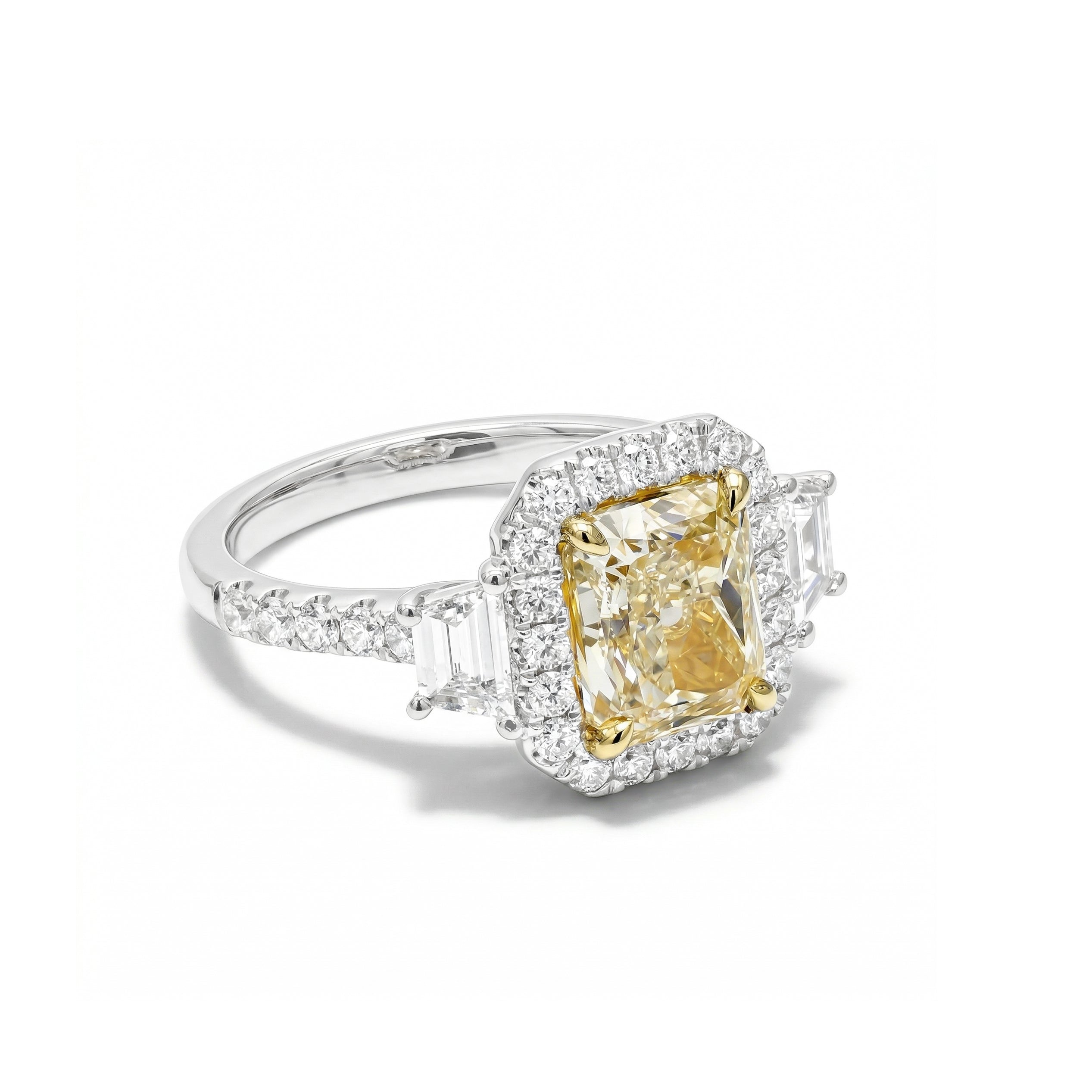 Natural Yellow Radiant Diamond Halo Ring | GIA Certified product image 2