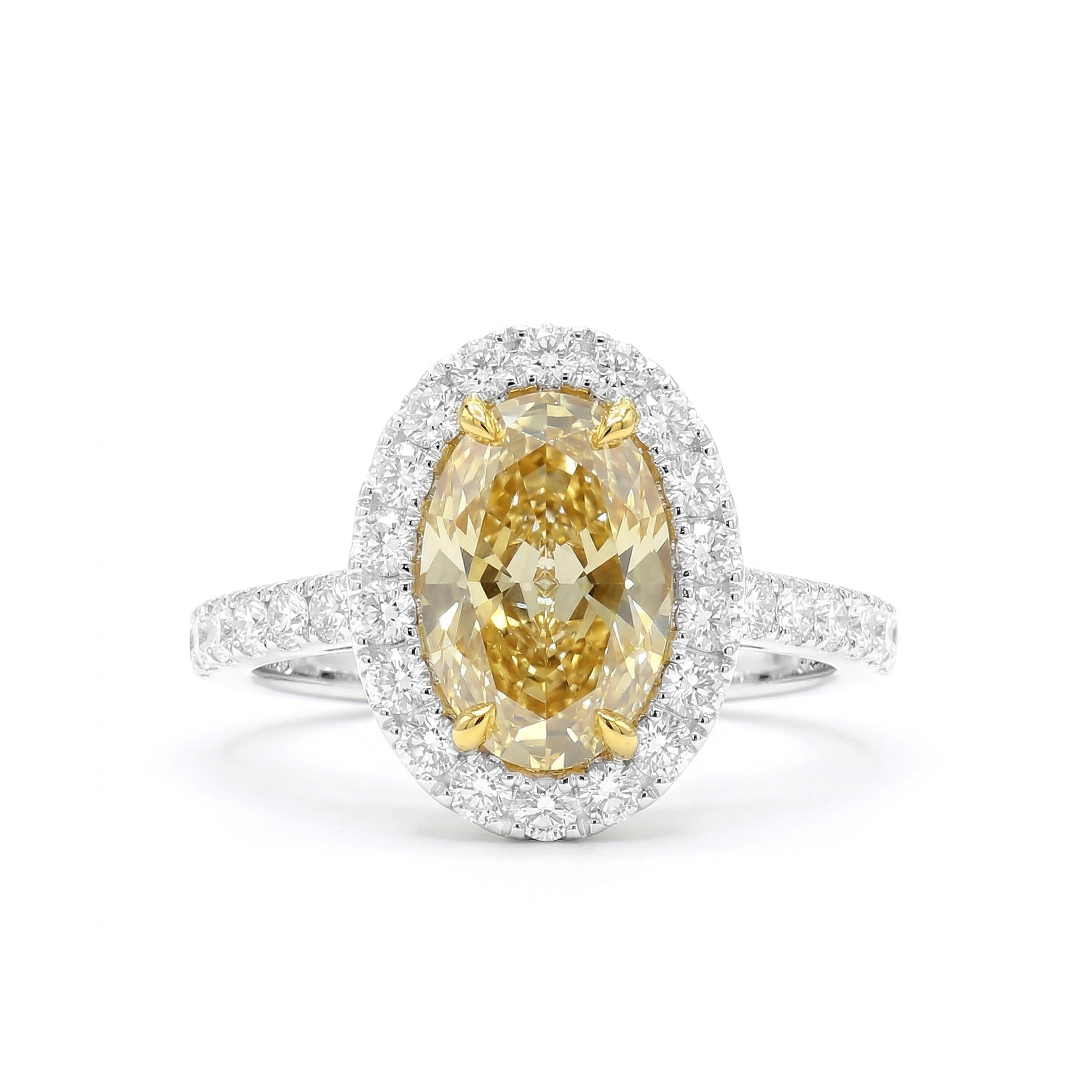 Natural Yellow Oval Diamond Halo Ring | GIA Certified product image 1