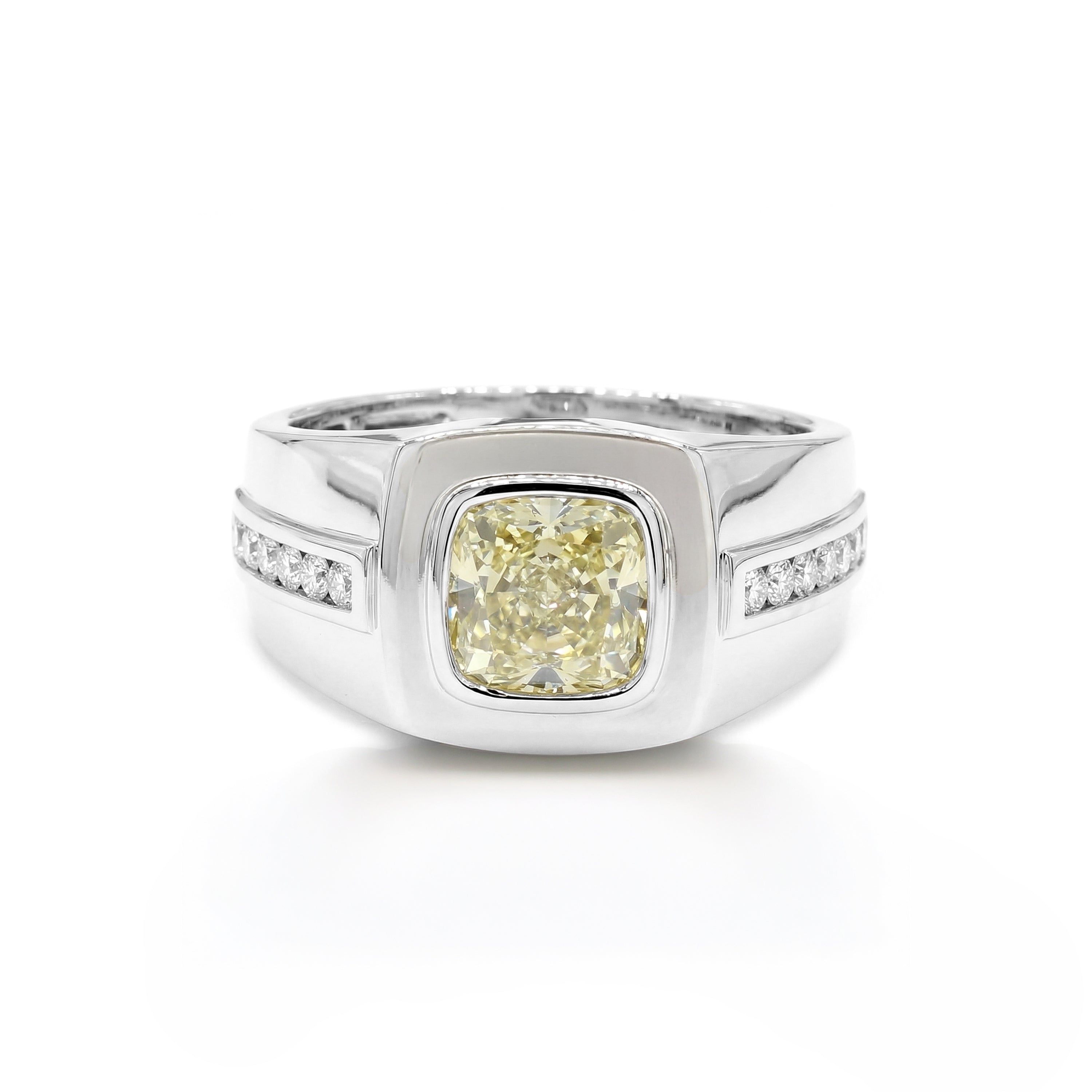 Natural Yellow Cushion Cut Diamond Bezel Ring | GIA Certified product image 1