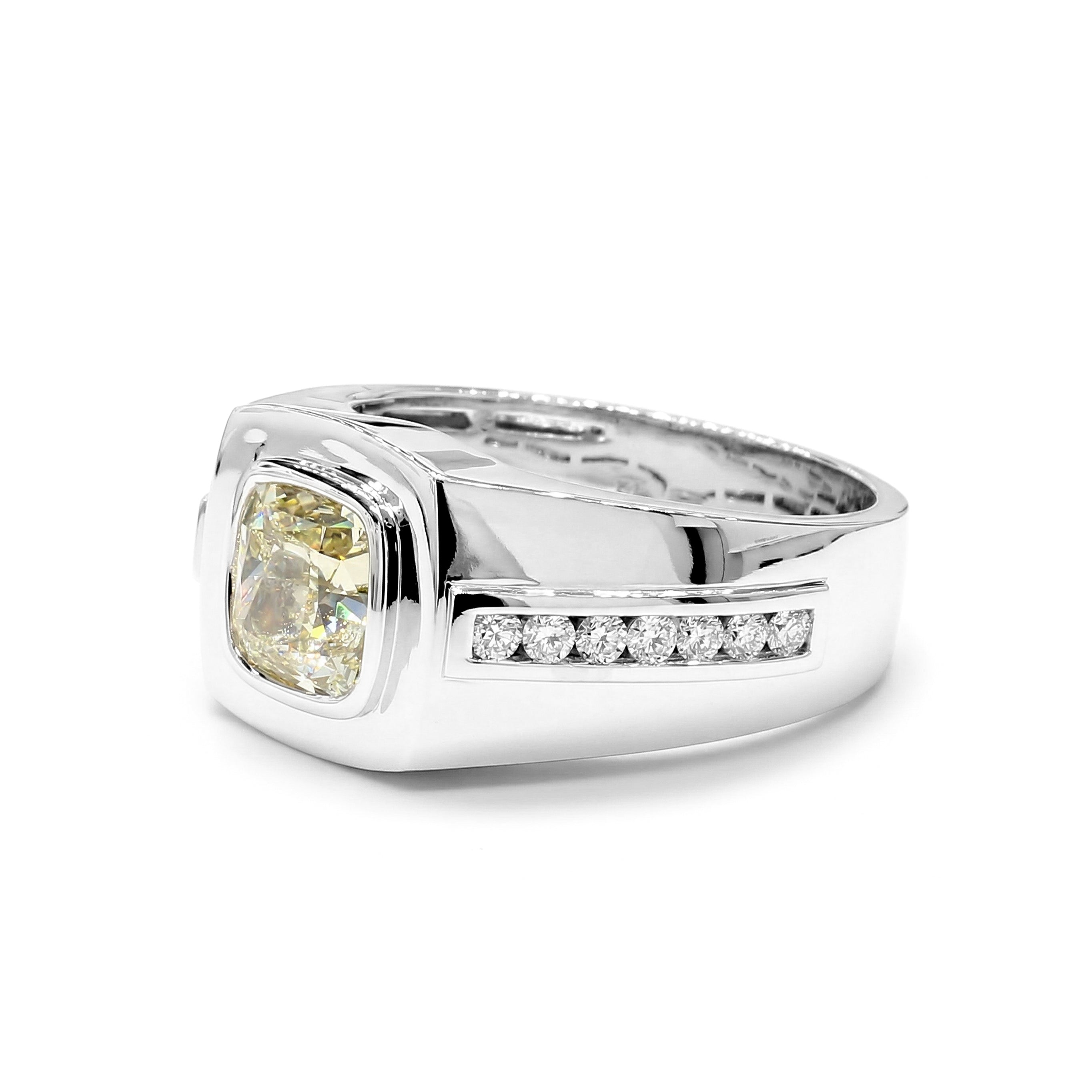 Natural Yellow Cushion Cut Diamond Bezel Ring | GIA Certified product image 2