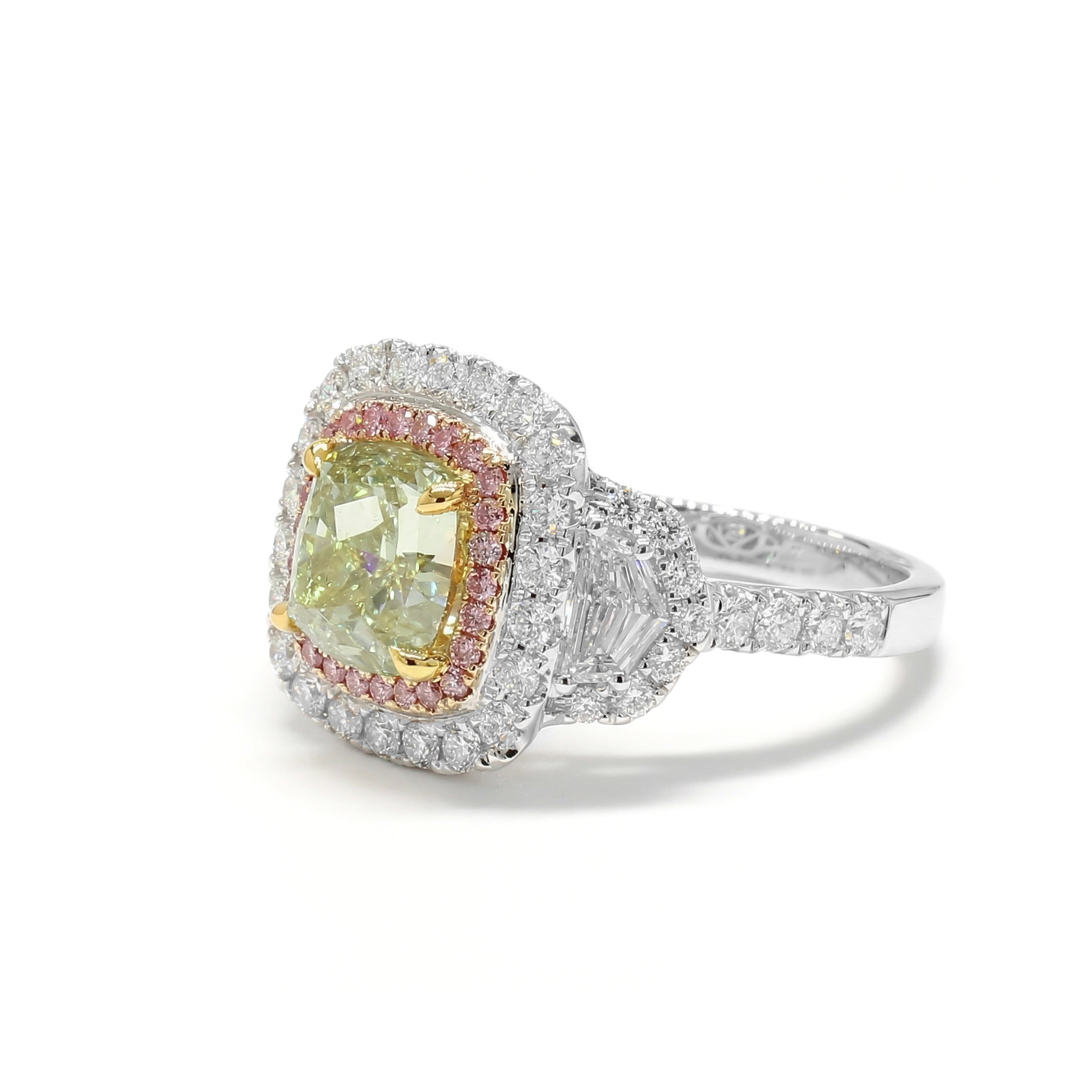 Natural Green Cushion Diamond Halo Ring | GIA Certified