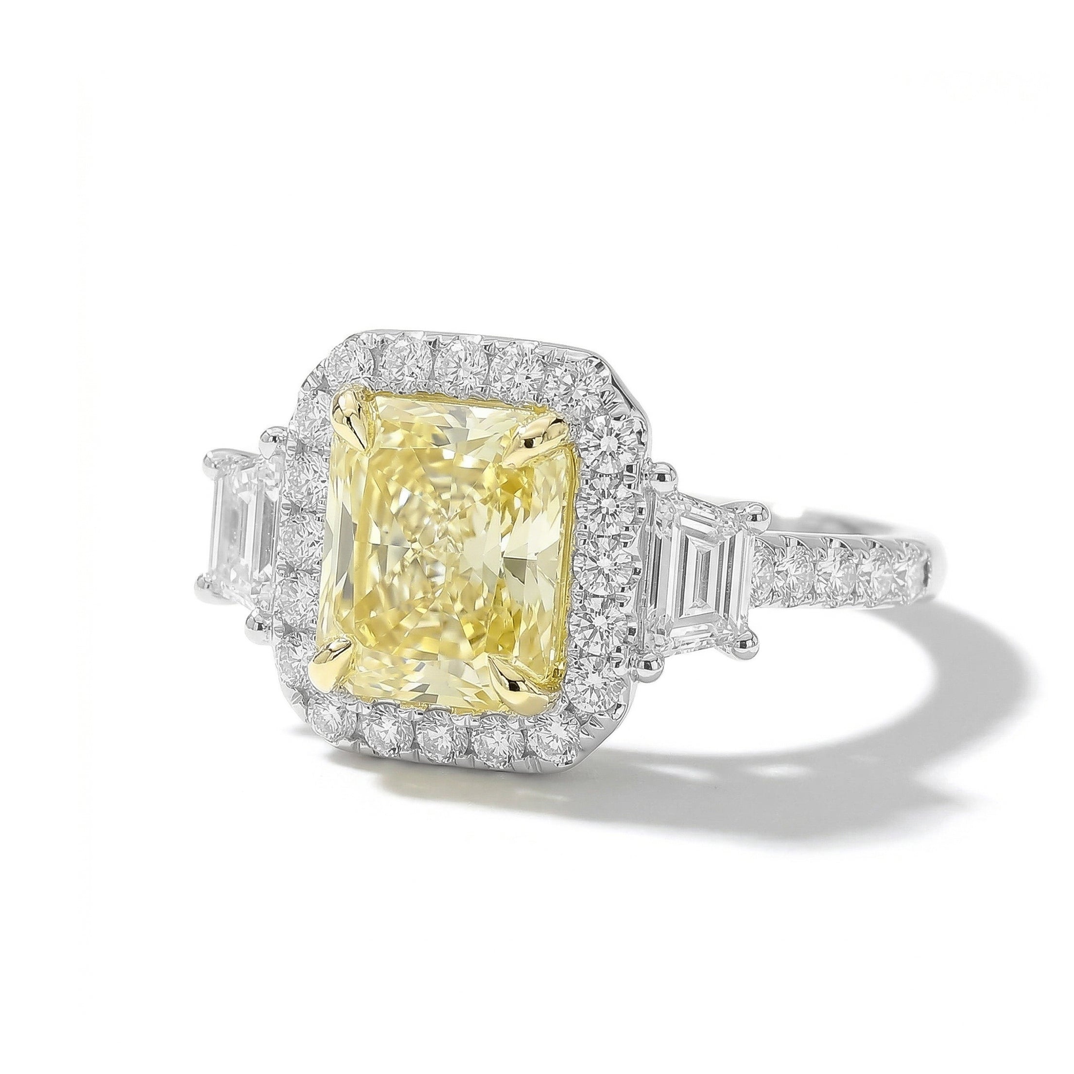 Natural Yellow Radiant Diamond Three Stone Ring | GIA Certified product image 2