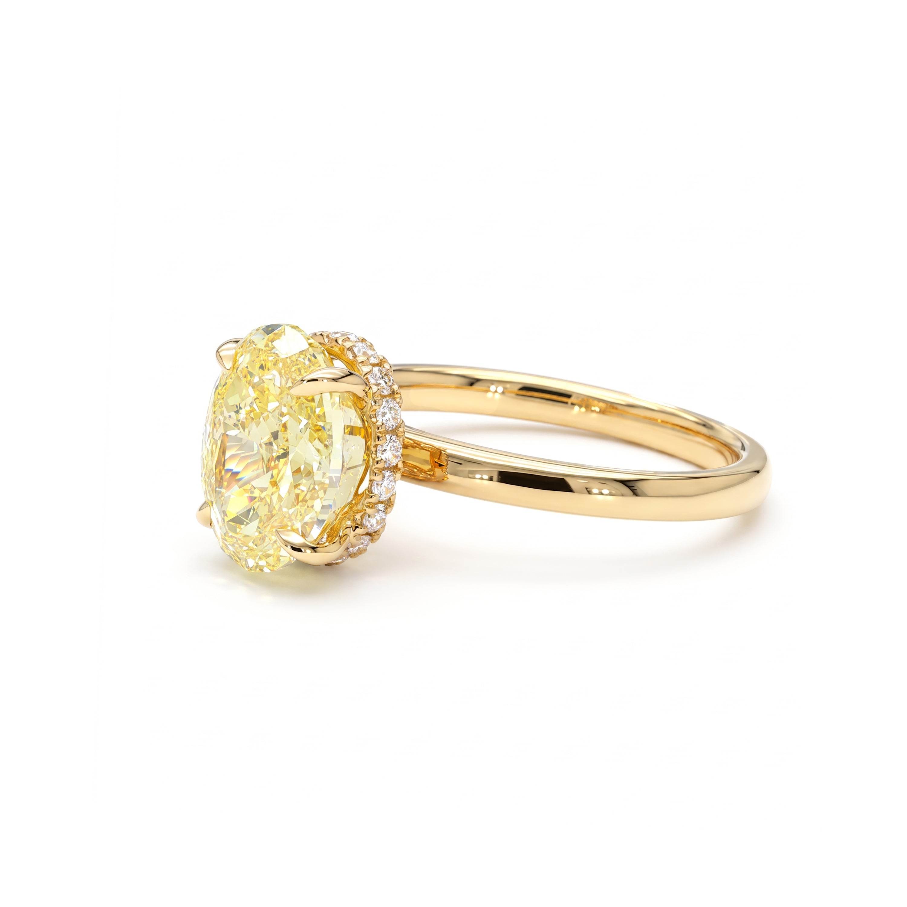 Natural Yellow Oval Diamond Hidden Halo Ring | GIA CERTIFIED