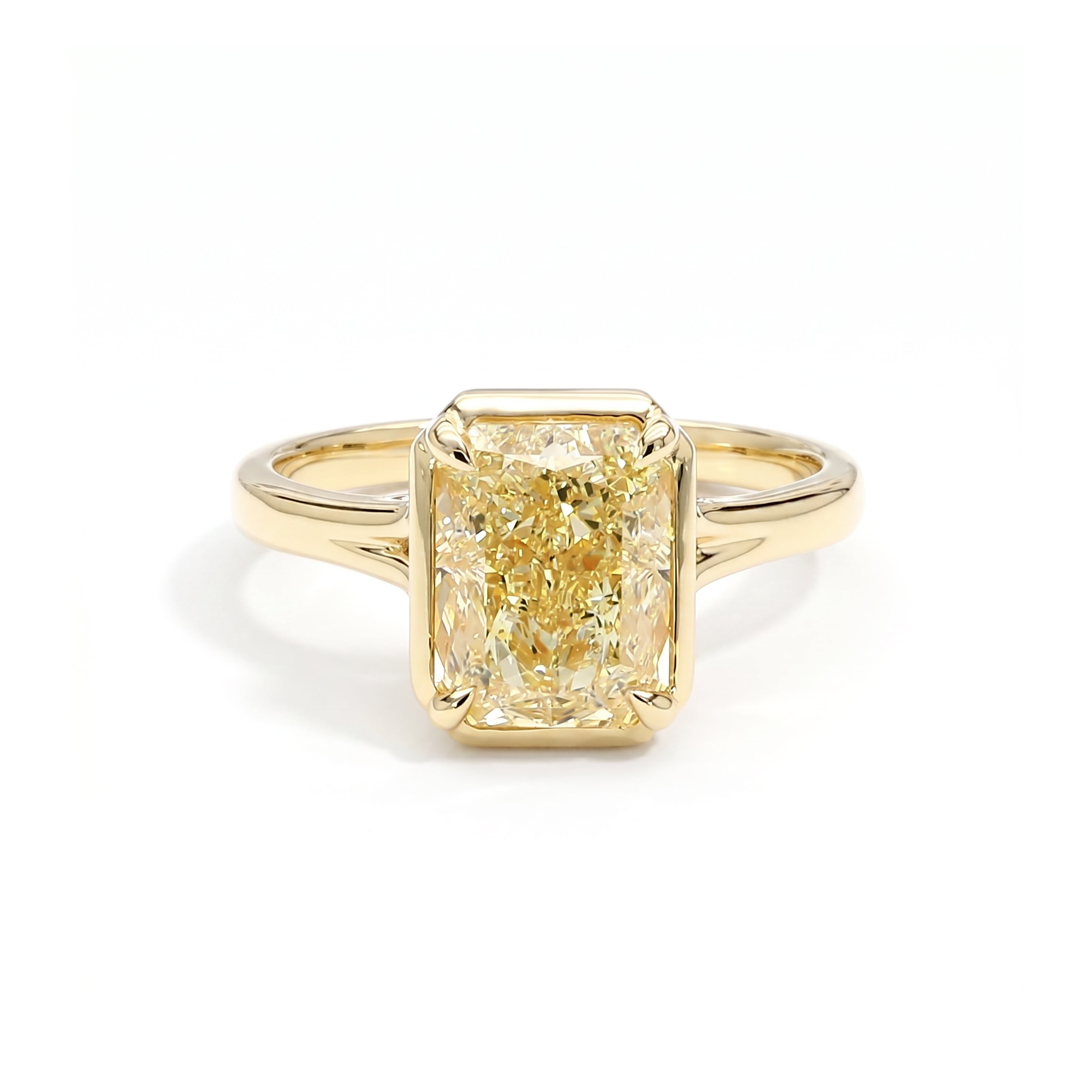 Natural Yellow Radiant Diamond Bezel Ring | GIA Certified