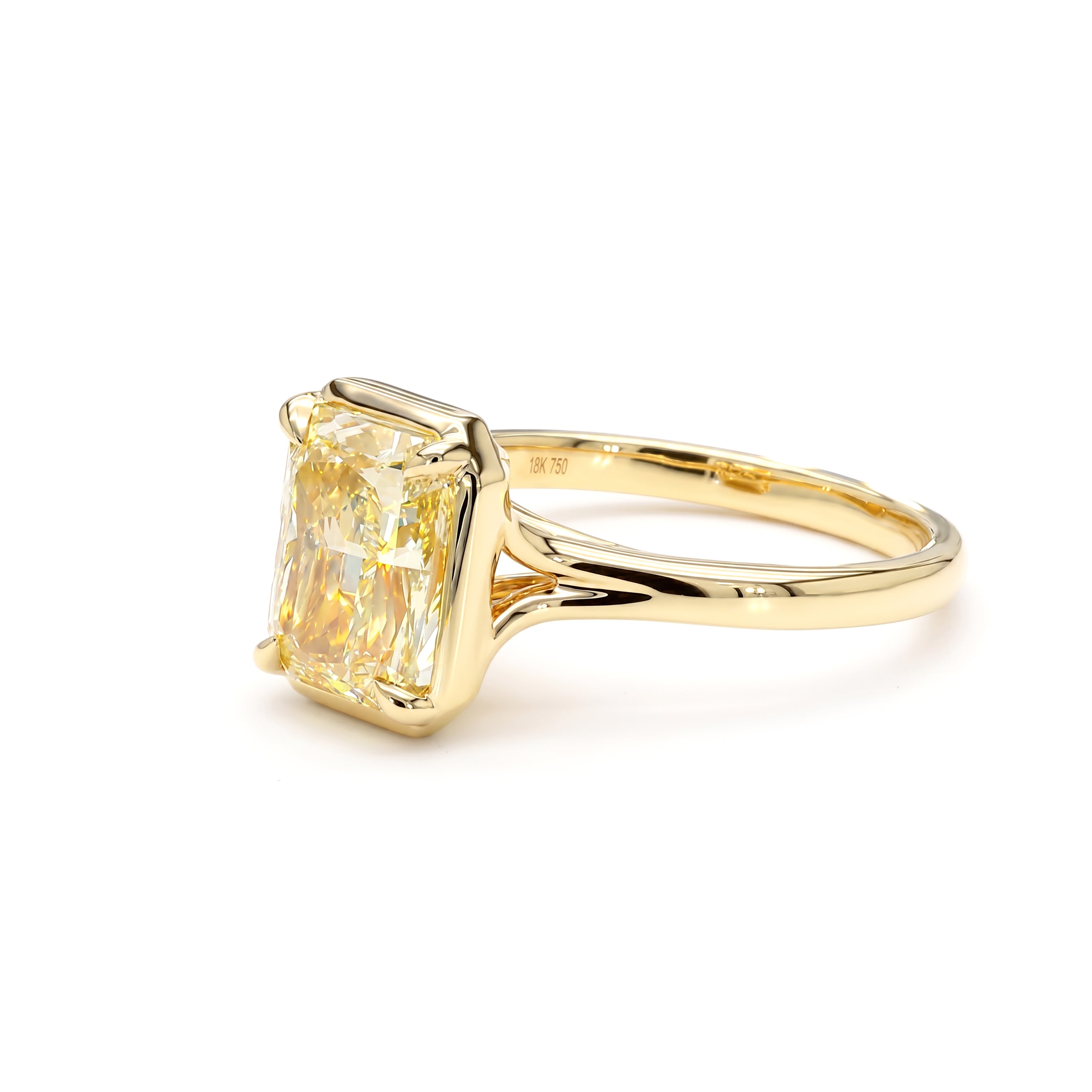 Natural Yellow Radiant Diamond Bezel Ring | GIA Certified
