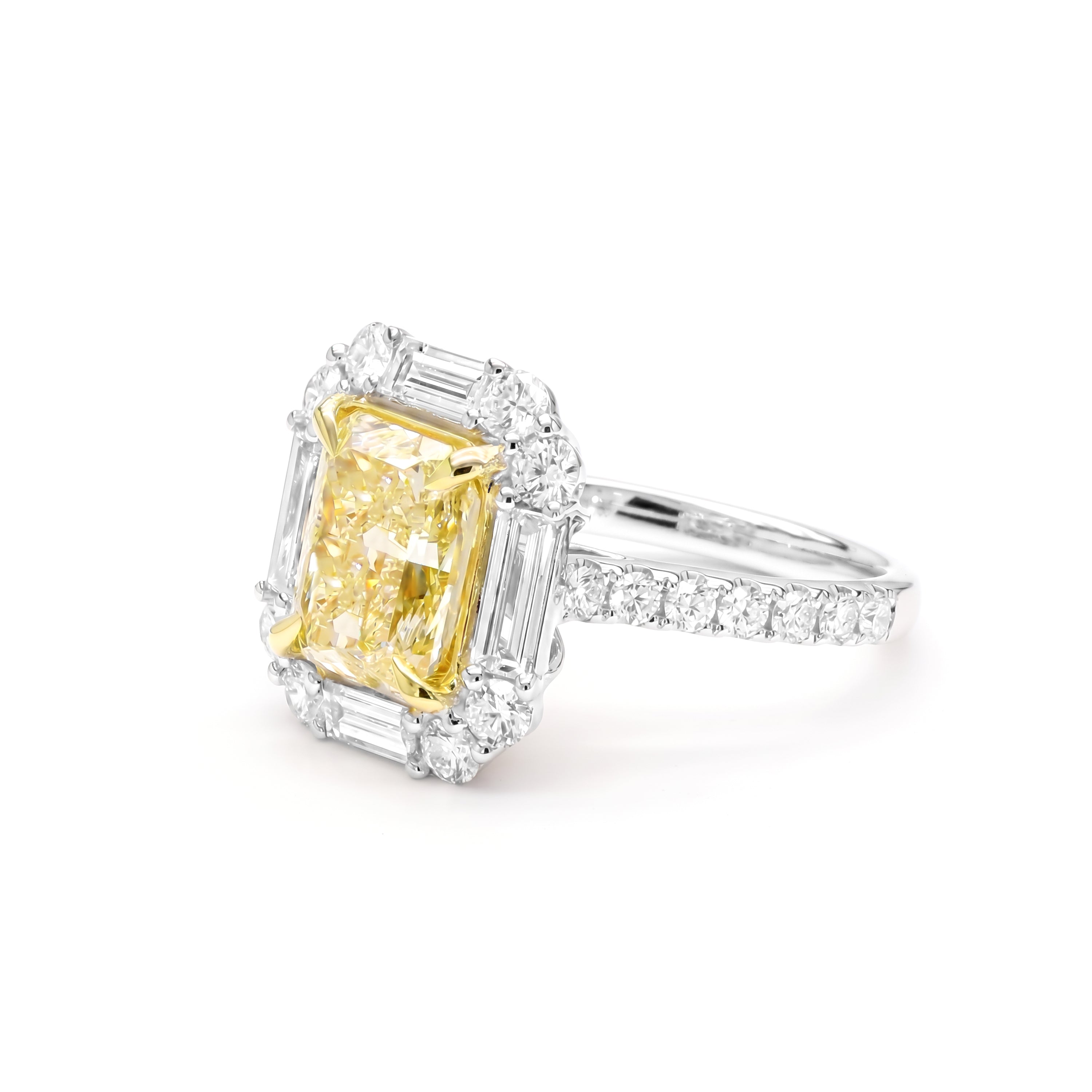 Natural Yellow Radiant Diamond Halo Ring | GIA Certified