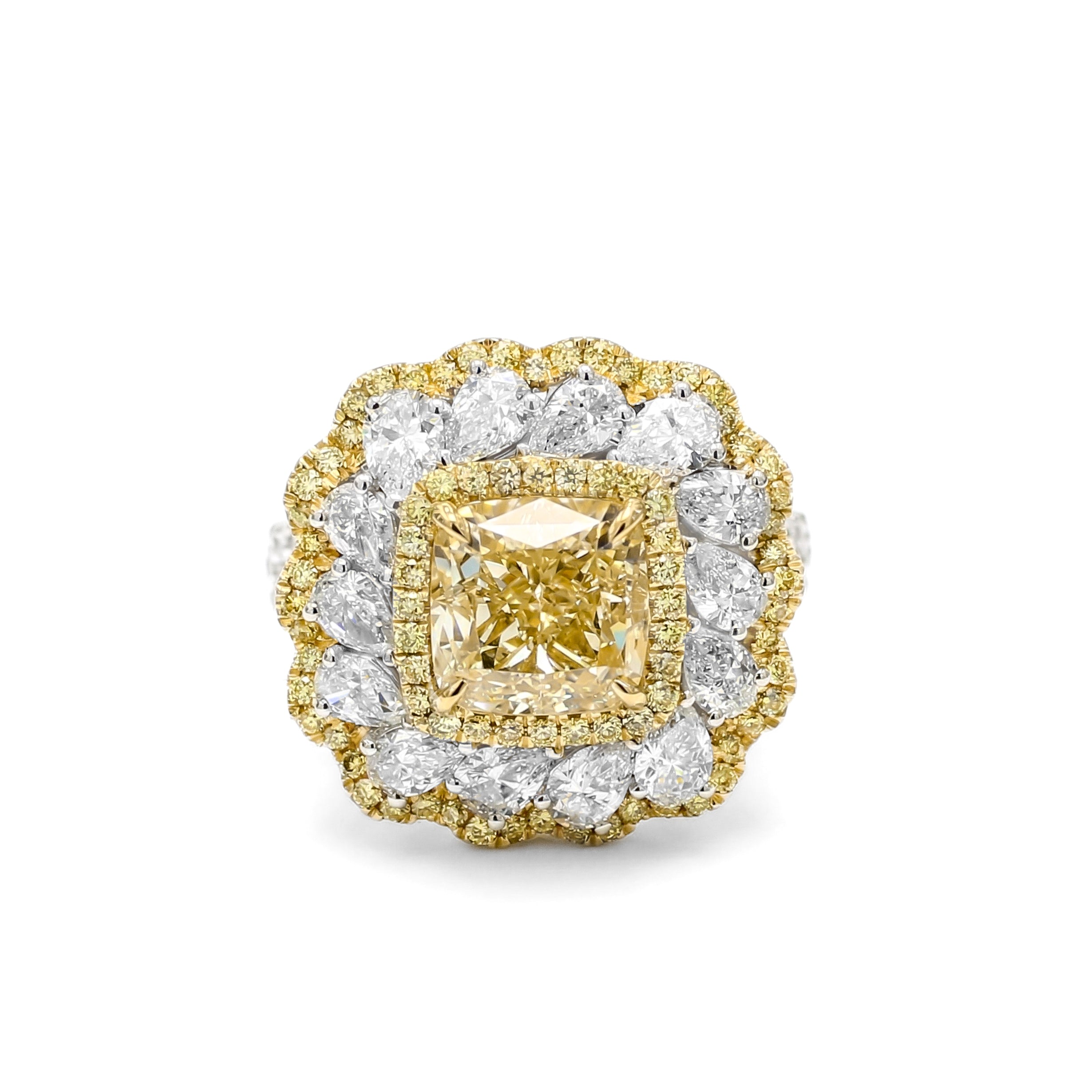Natural Yellow Cushion Diamond Halo Ring | GIA Certified product image 1