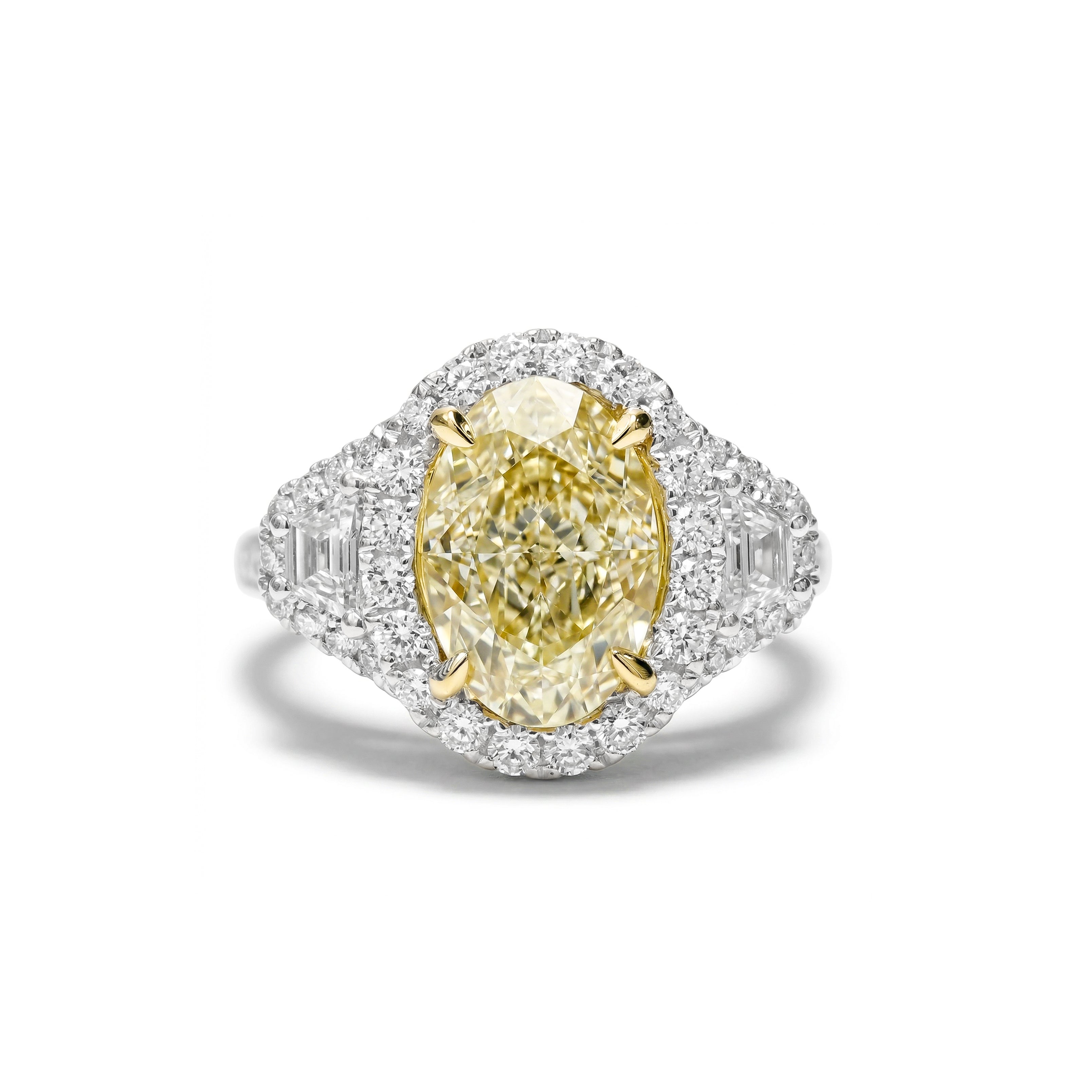 Natural Yellow Oval Diamond Halo Ring | GIA Certified product image 1