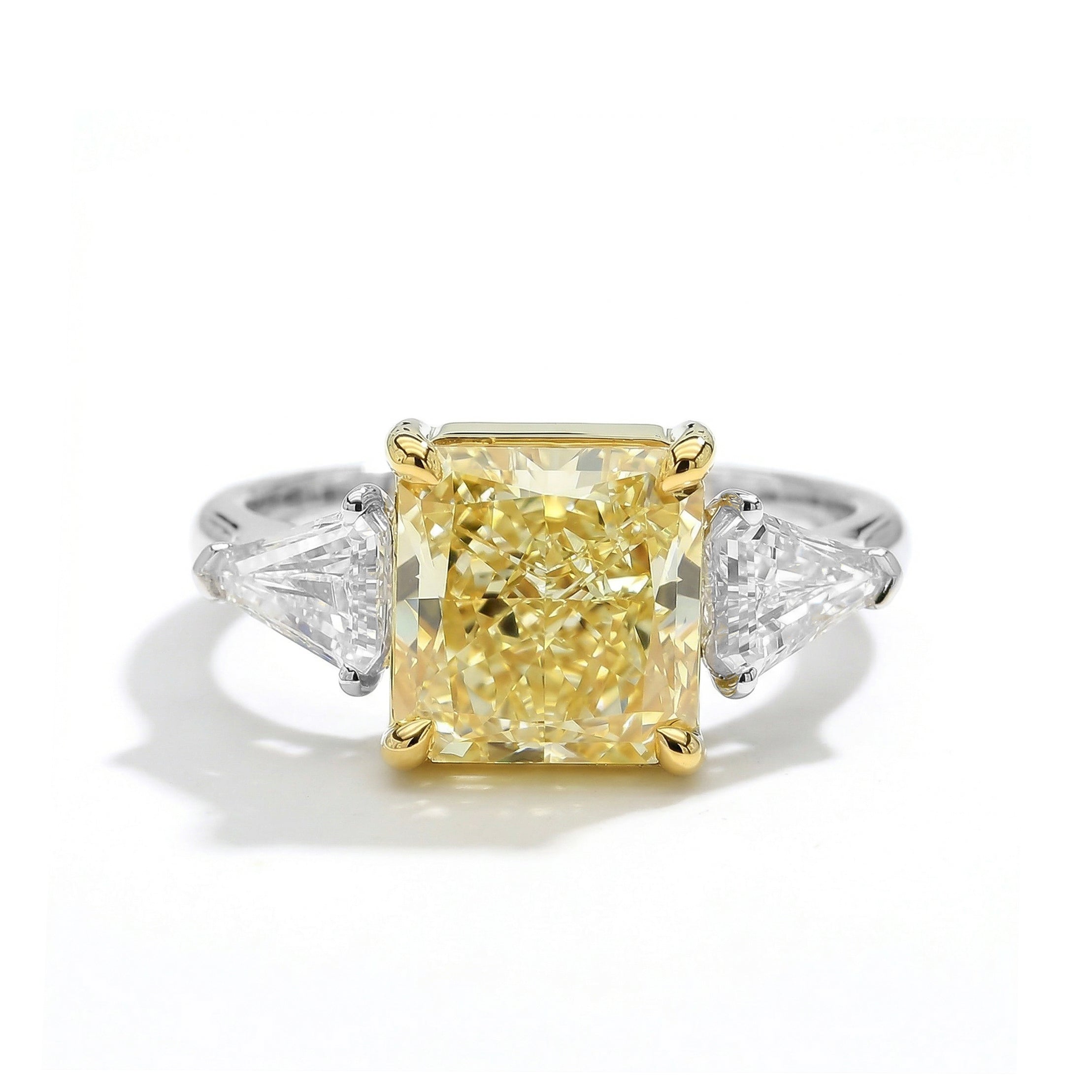 Natural Yellow Radiant Diamond Three Stone Ring | GIA Certified product image 1