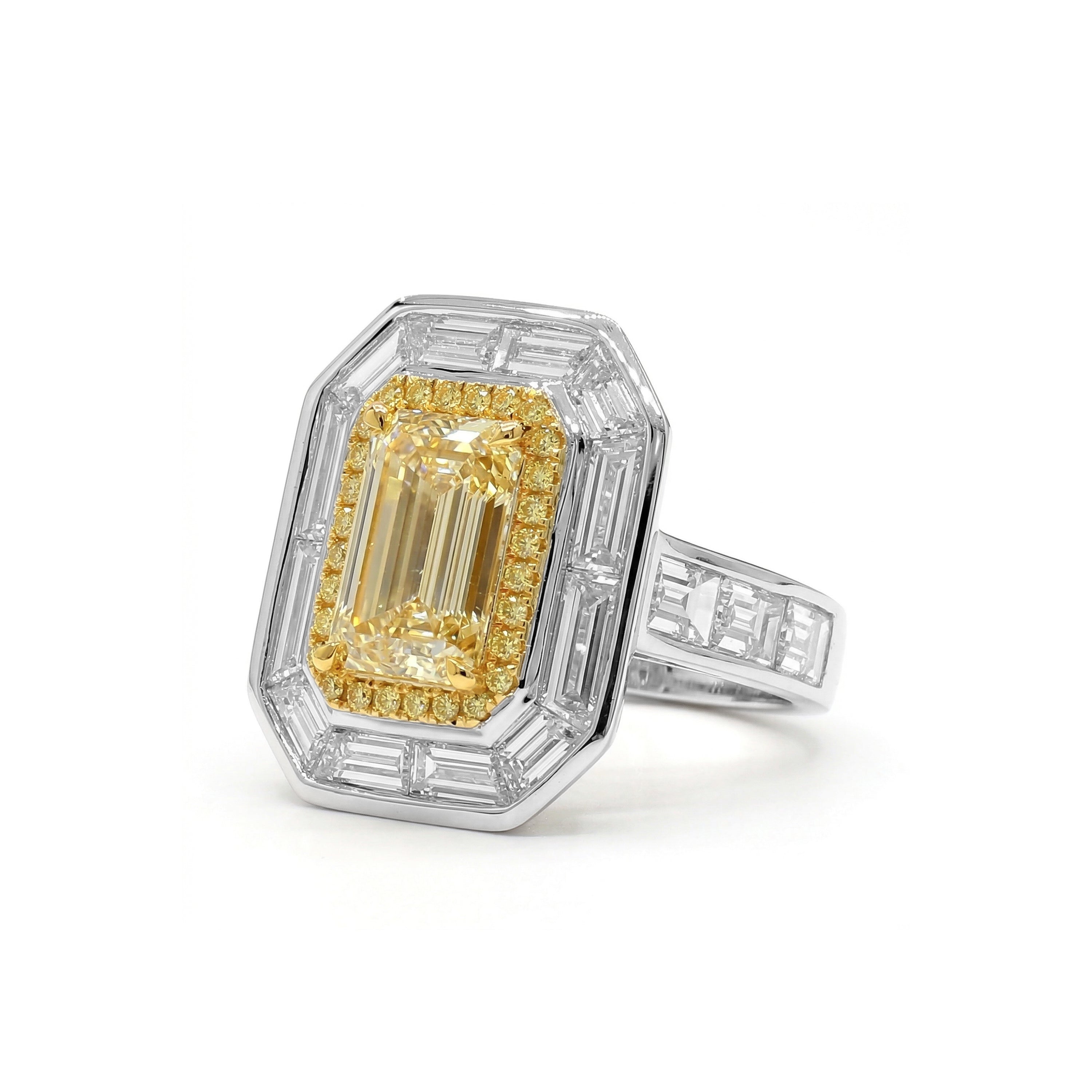 Natural Yellow Emerald Cut Diamond Halo Ring | GIA Certified product image 2