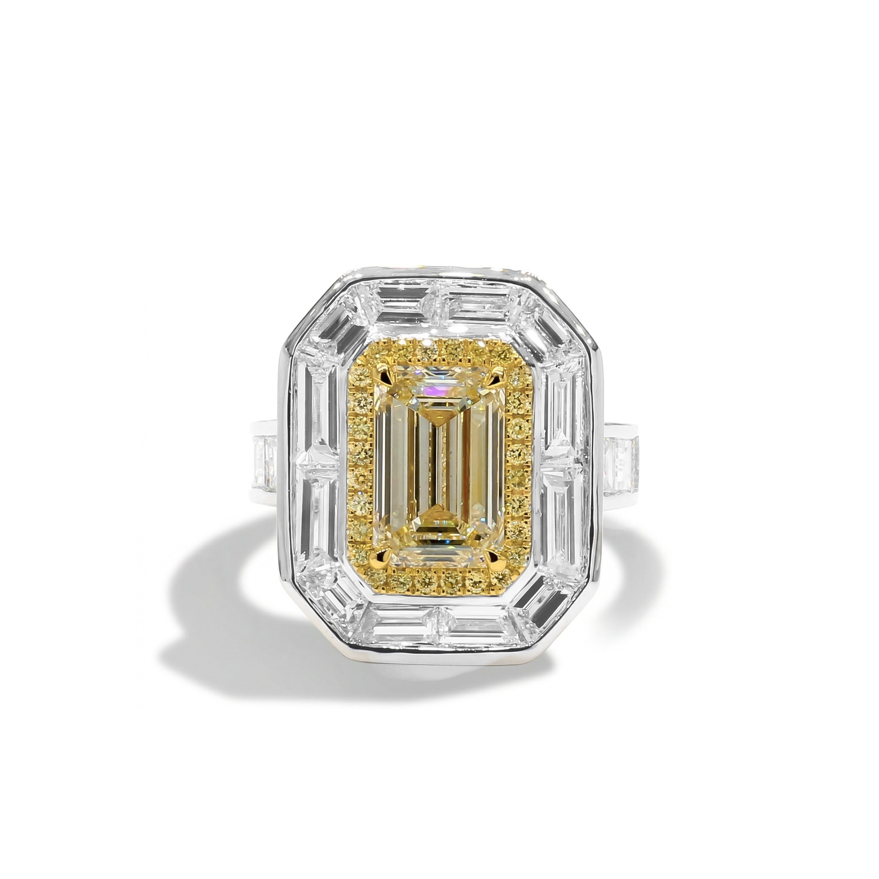 Natural Yellow Emerald Cut Diamond Halo Ring | GIA Certified product image 1