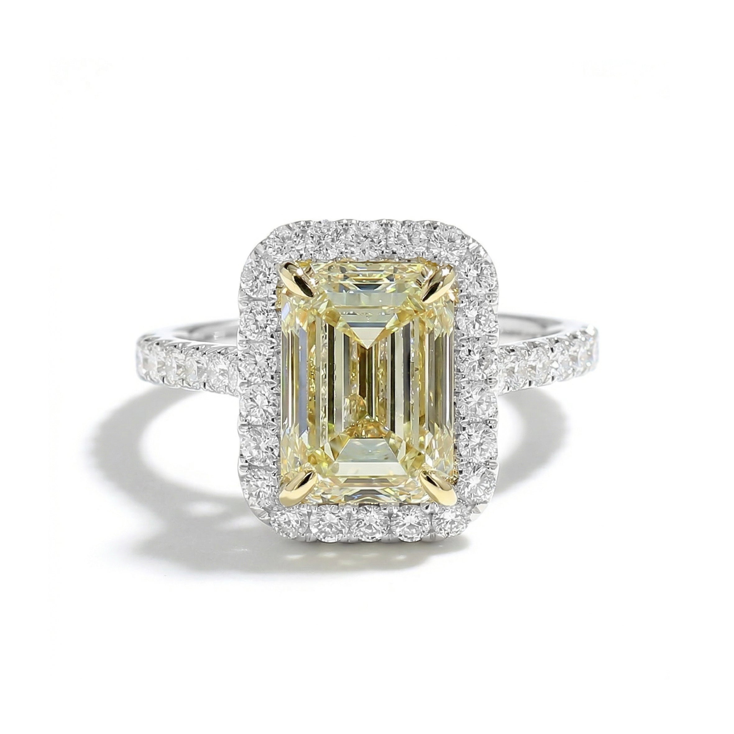 Natural Yellow Emerald Cut Diamond Halo Ring | GIA Certified product image 1