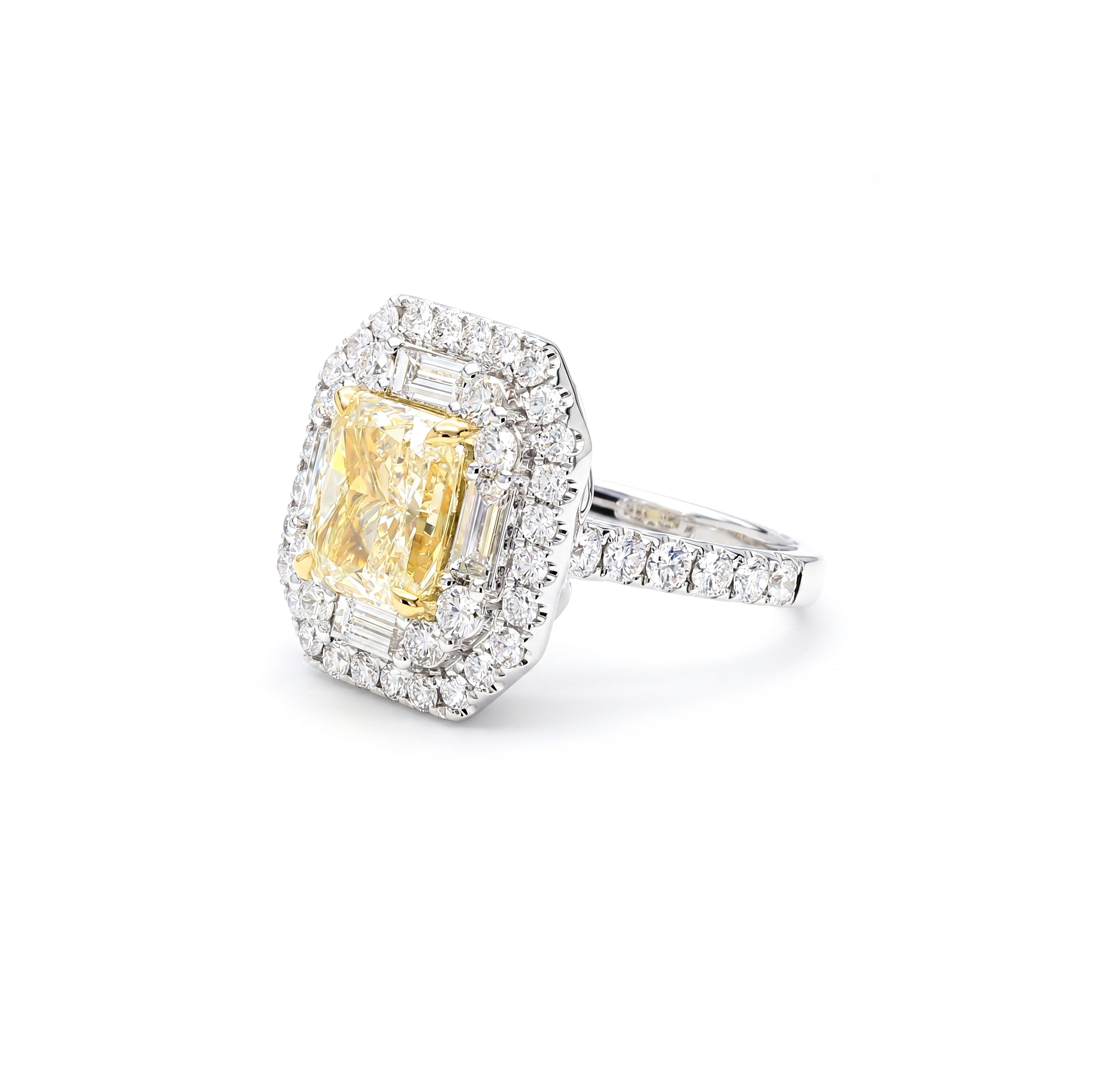 Natural Yellow Radiant Diamond Halo Ring | GIA Certified