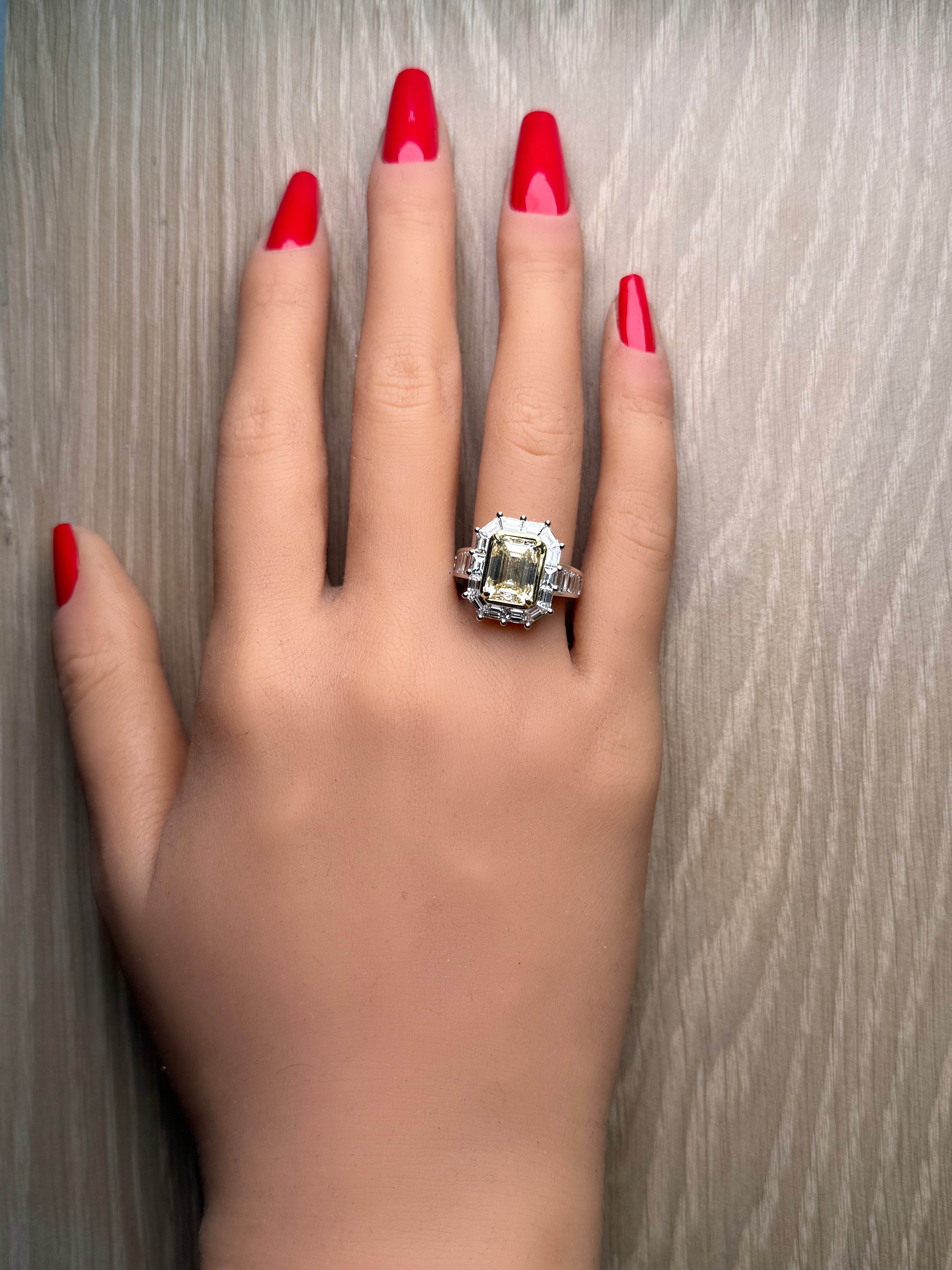 Natural Yellow Emerald Diamond Ring Gia Certified