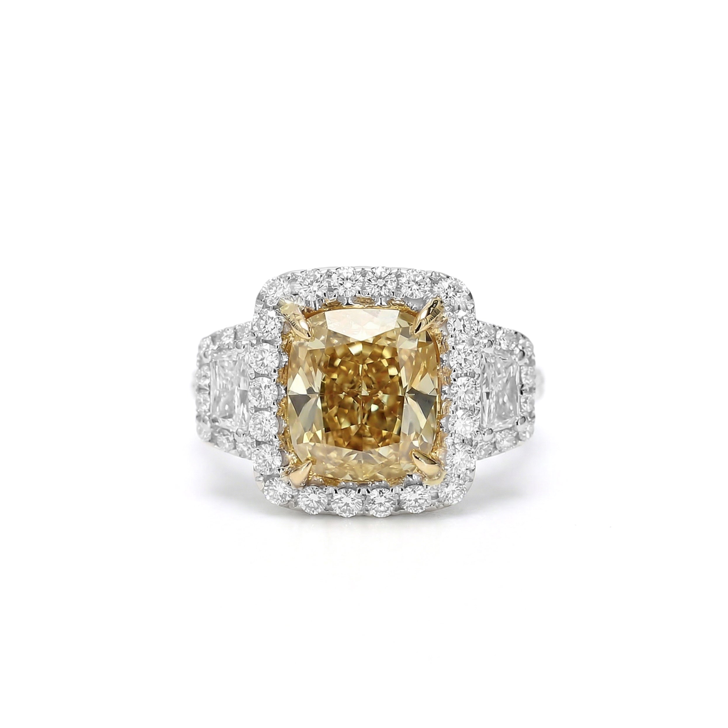 Natural Yellow Cushion Diamond Halo Ring | GIA Certified product image 1