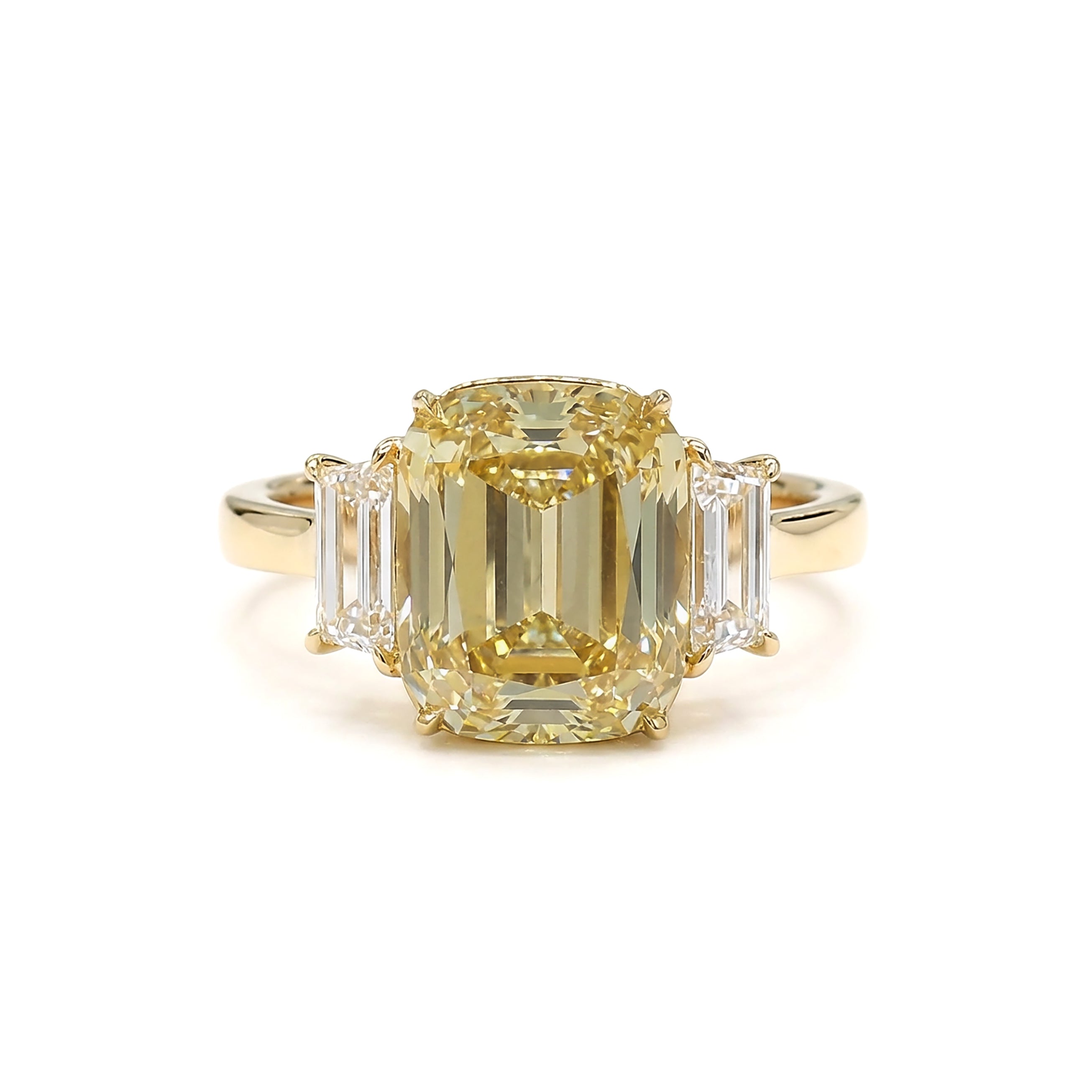 Natural Yellow Cushion Diamond Three Stone Ring | GIA Certified product image 1