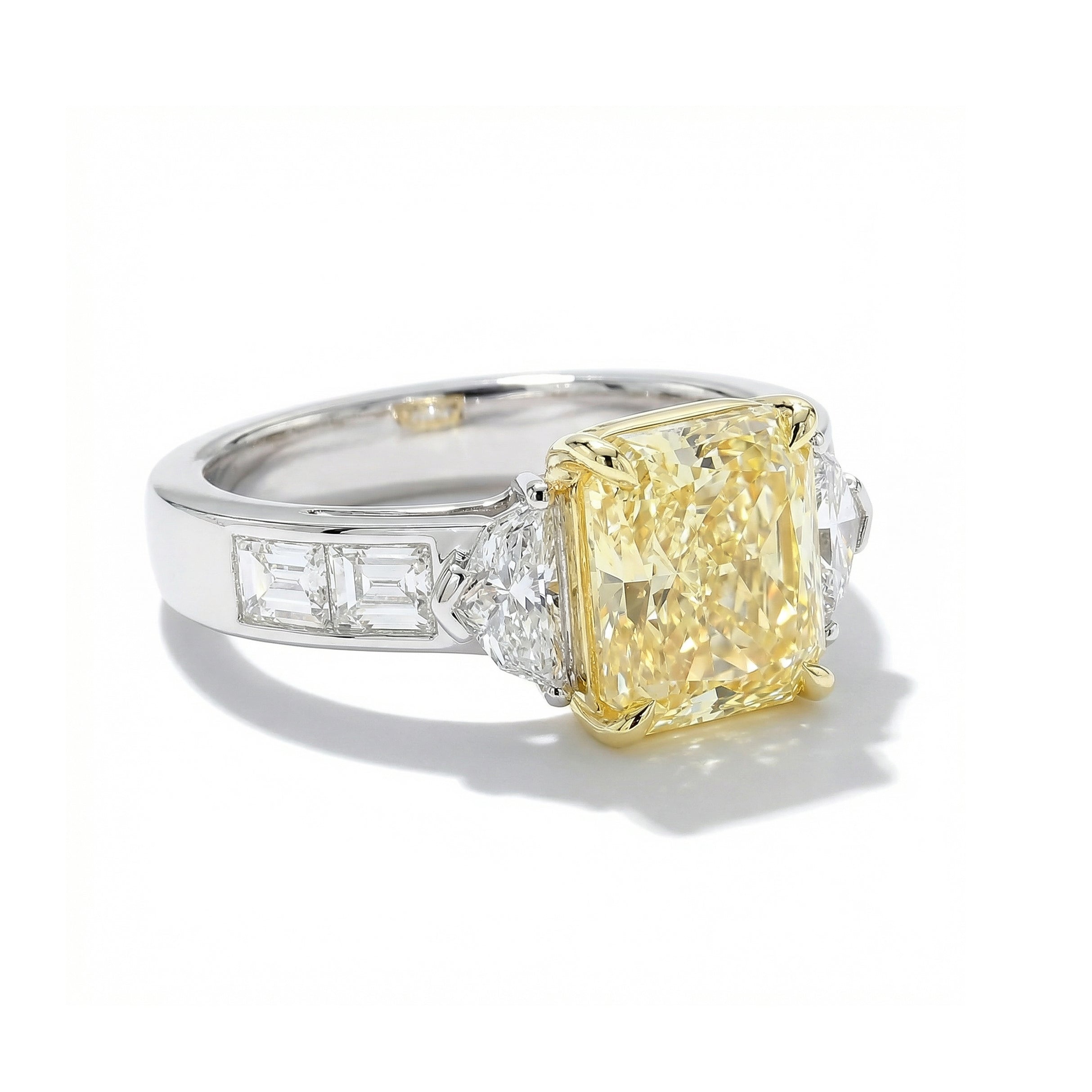 Natural Yellow Radiant Diamond Three Stone Ring | GIA Certified product image 2