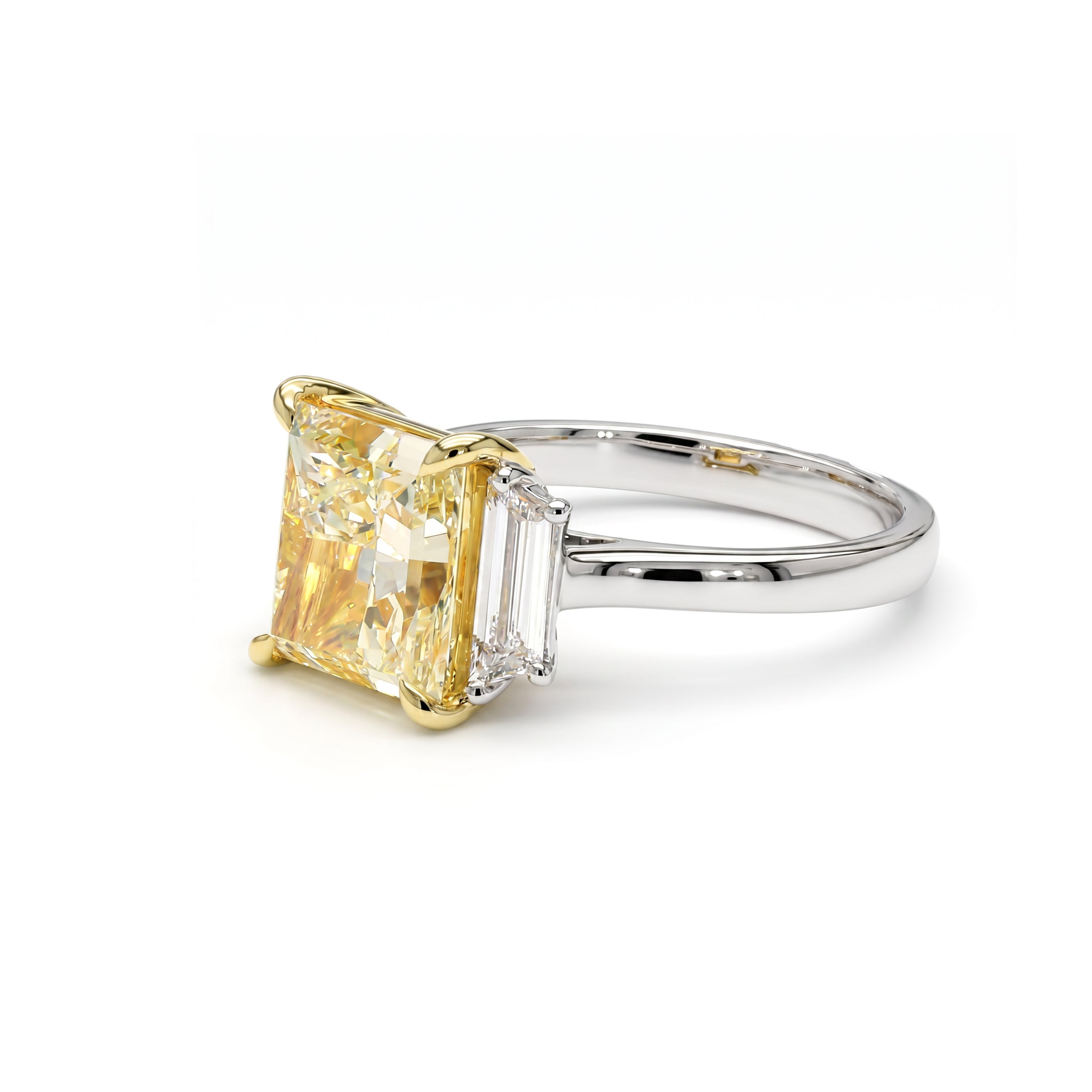Natural Yellow Princess Diamond Three Stone Ring | GIA CERTIFIED