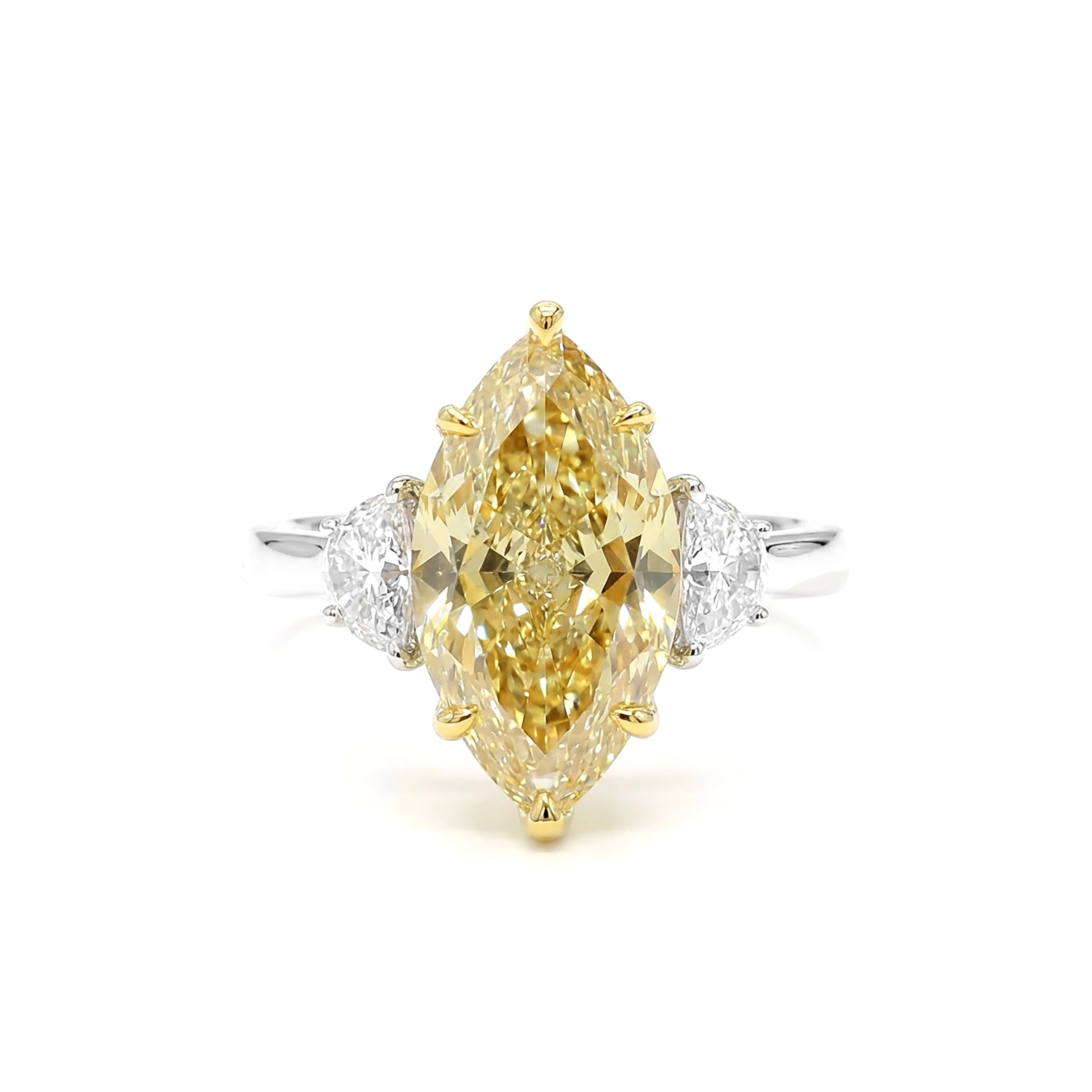 Natural Yellow Marquise Diamond Three Stone Ring | GIA Certified product image 1