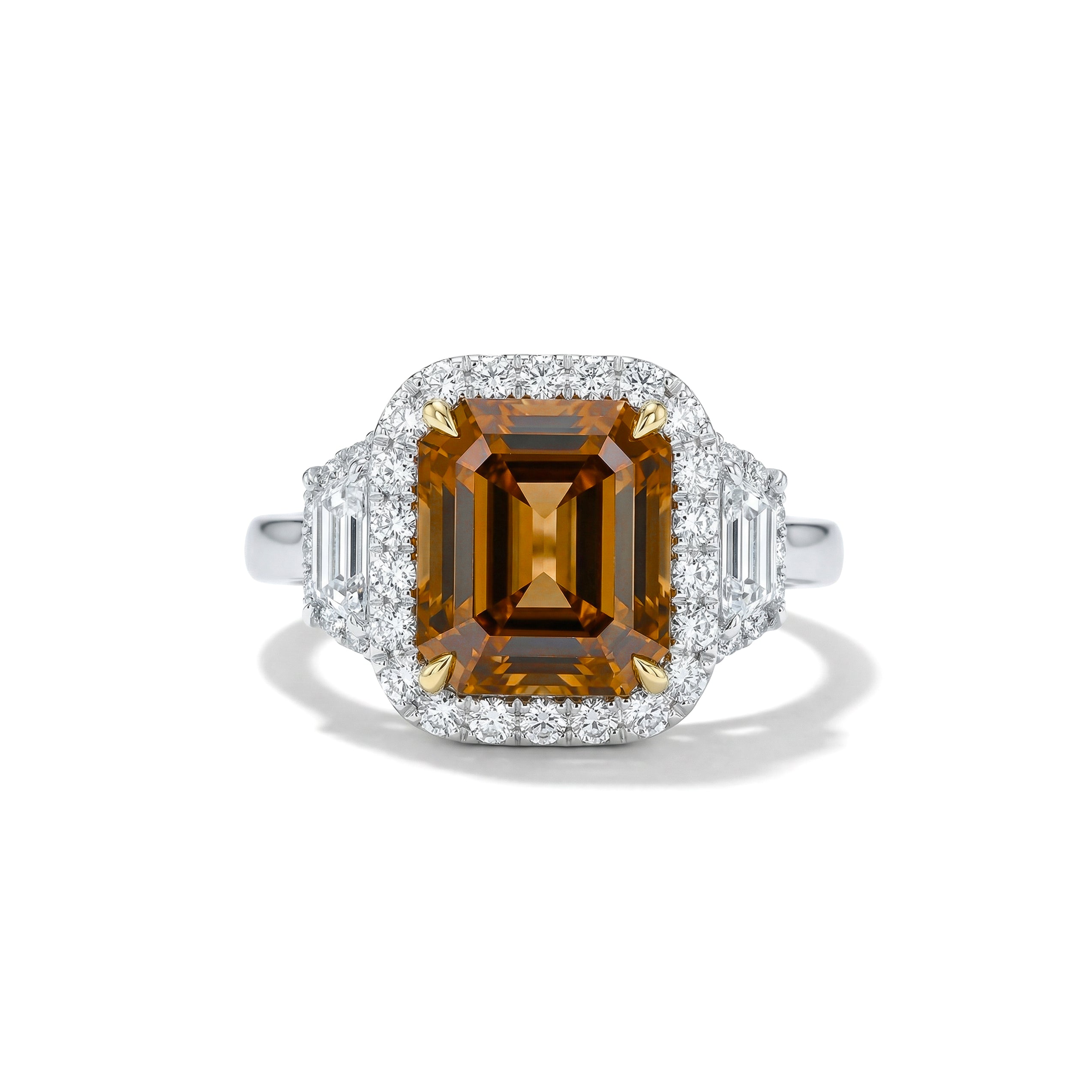 Natural Orange Emerald Diamond Halo Ring | GIA Certified product image 1