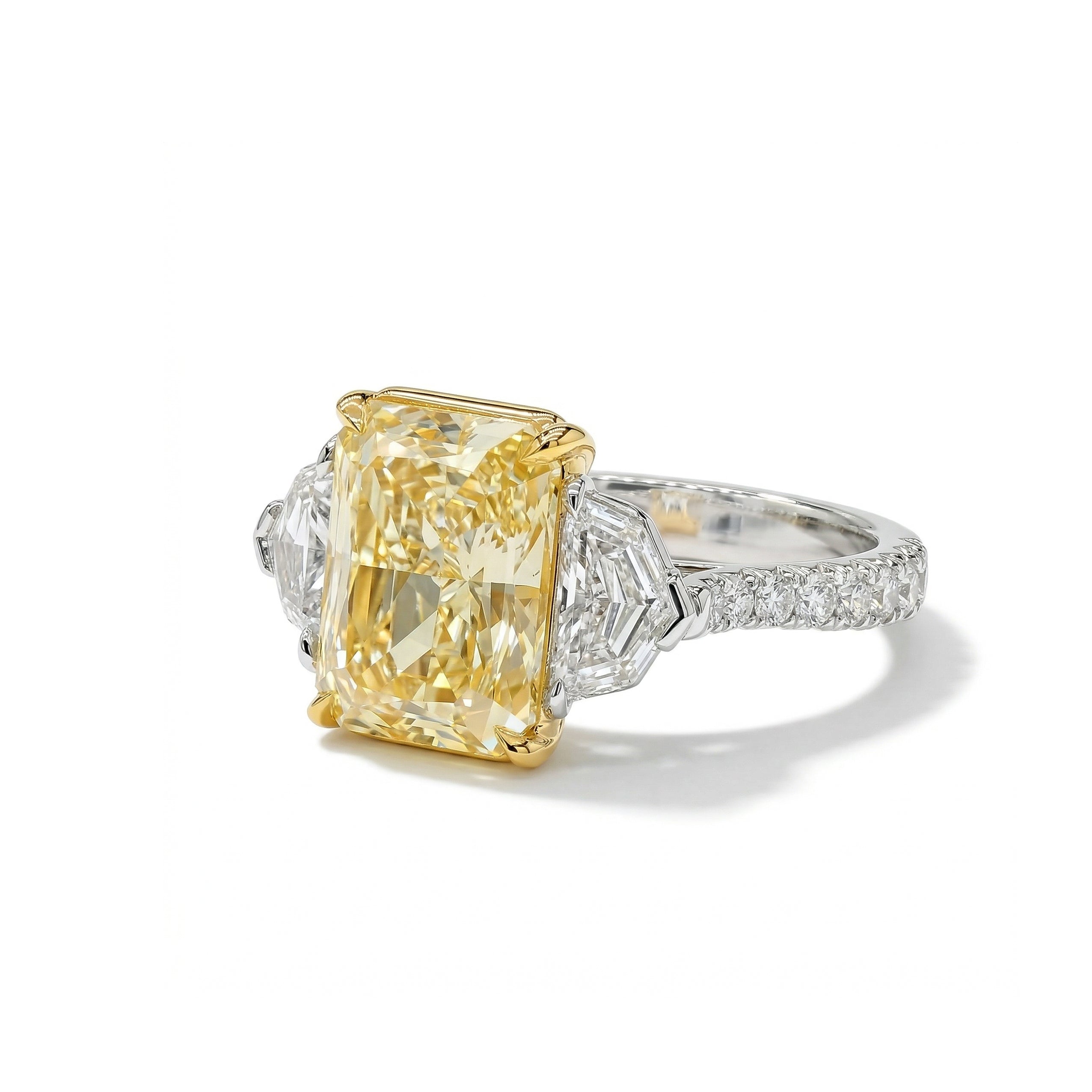 Natural Yellow Radiant Diamond Three Stone Ring | GIA Certified product image 2