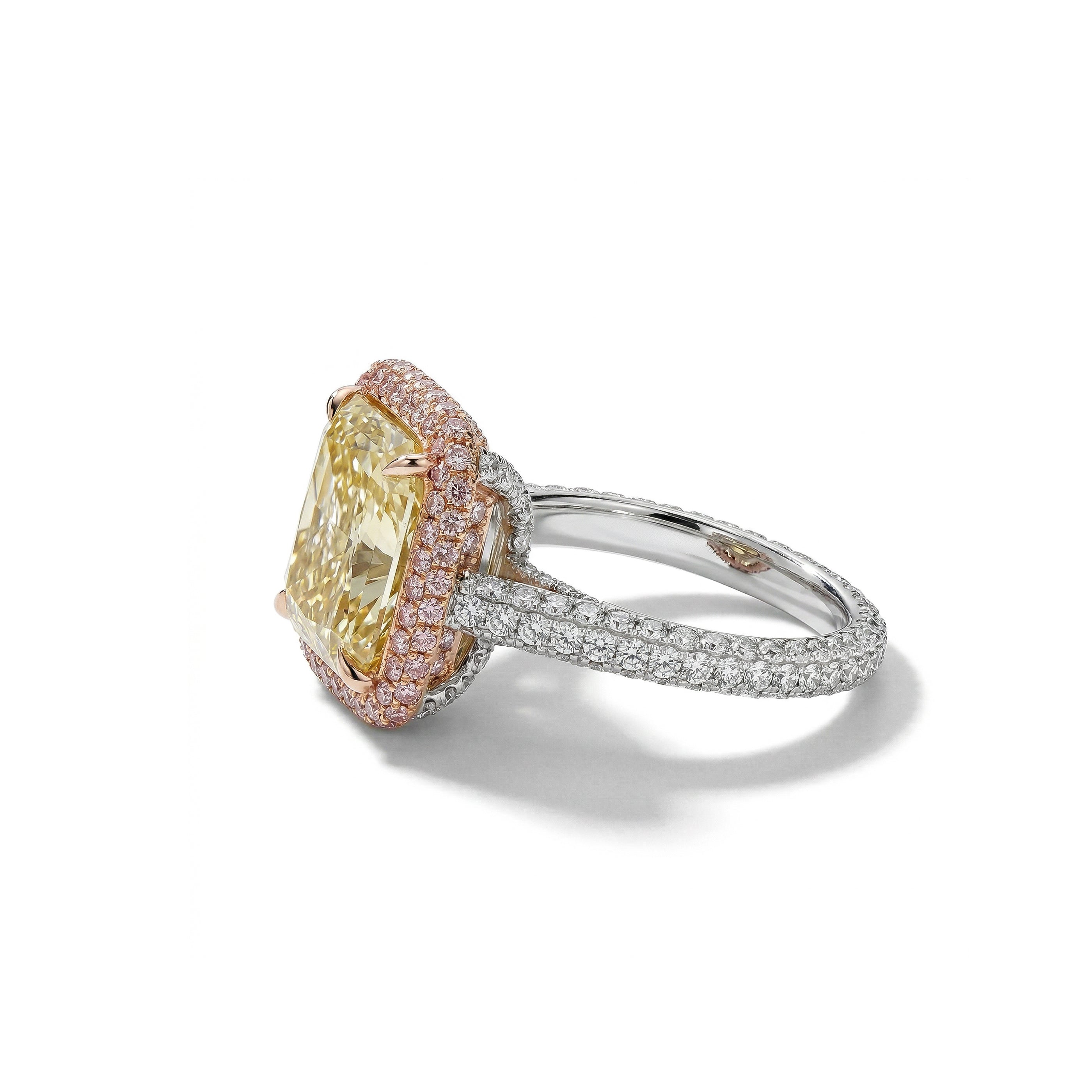 Natural Yellow Radiant Diamond Halo Ring | GIA Certified product image 2