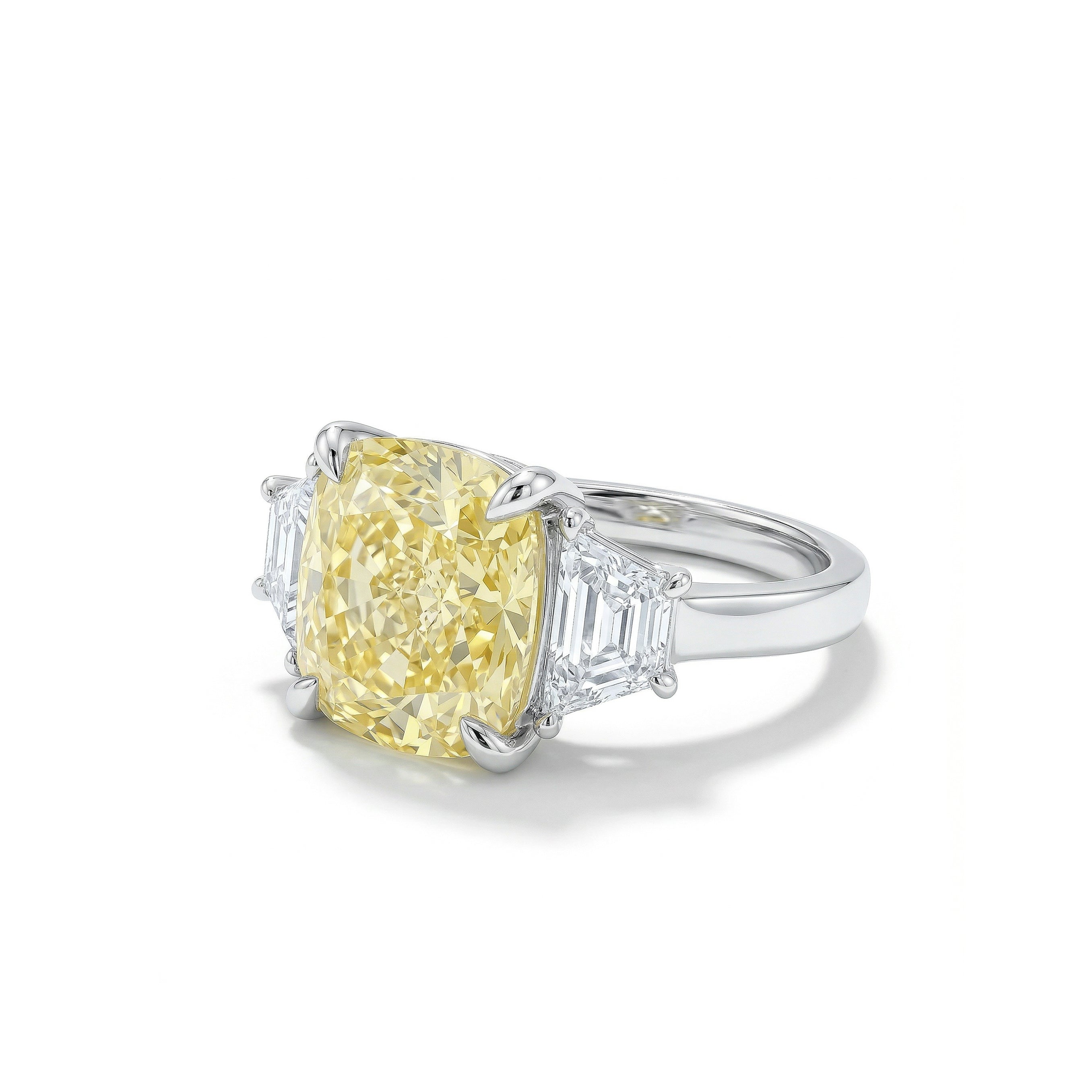 Natural Yellow Cushion Diamond Three Stone Ring | GIA Certified product image 2
