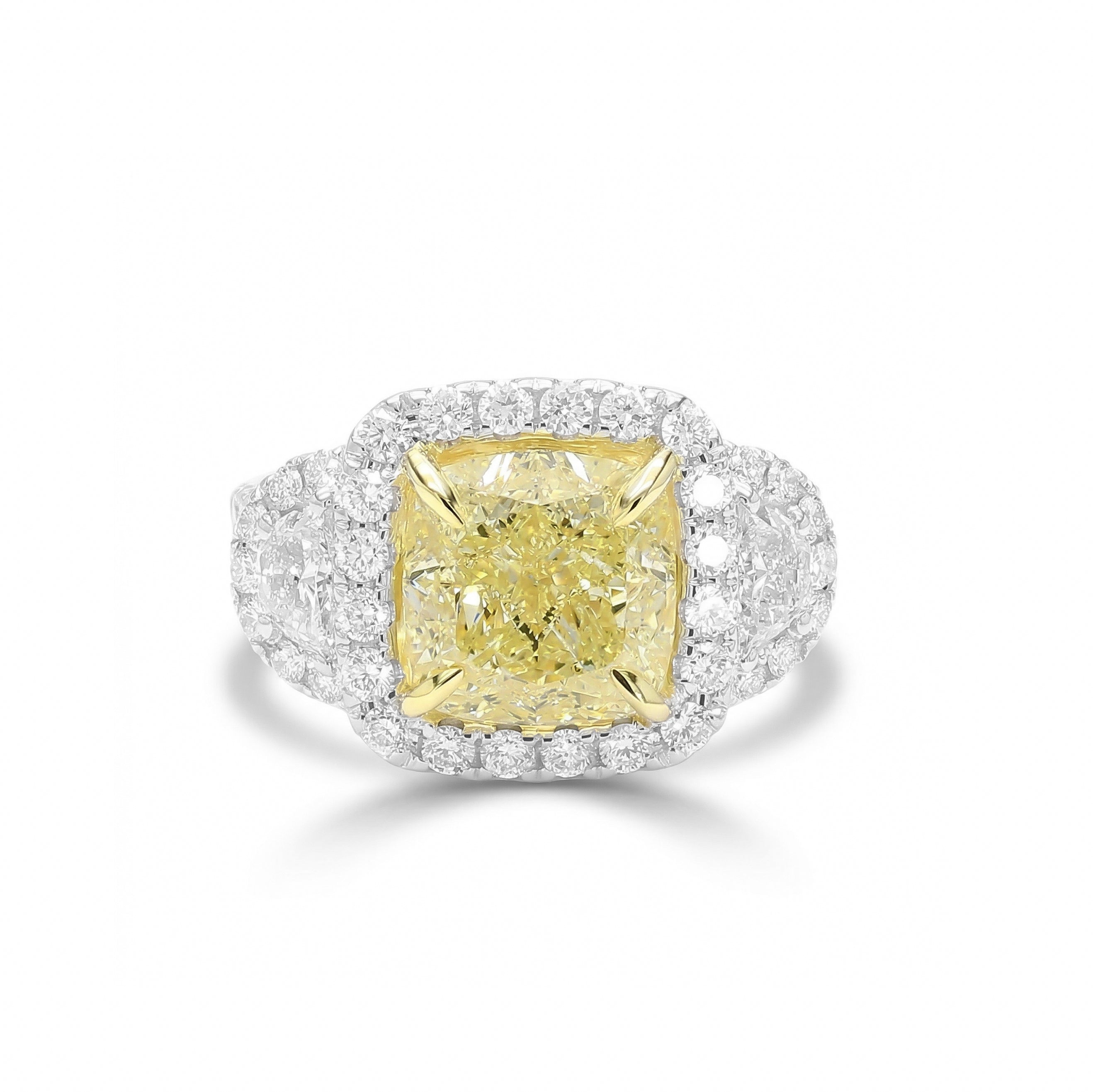 Natural Yellow Cushion Diamond Halo Ring | GIA Certified product image 1