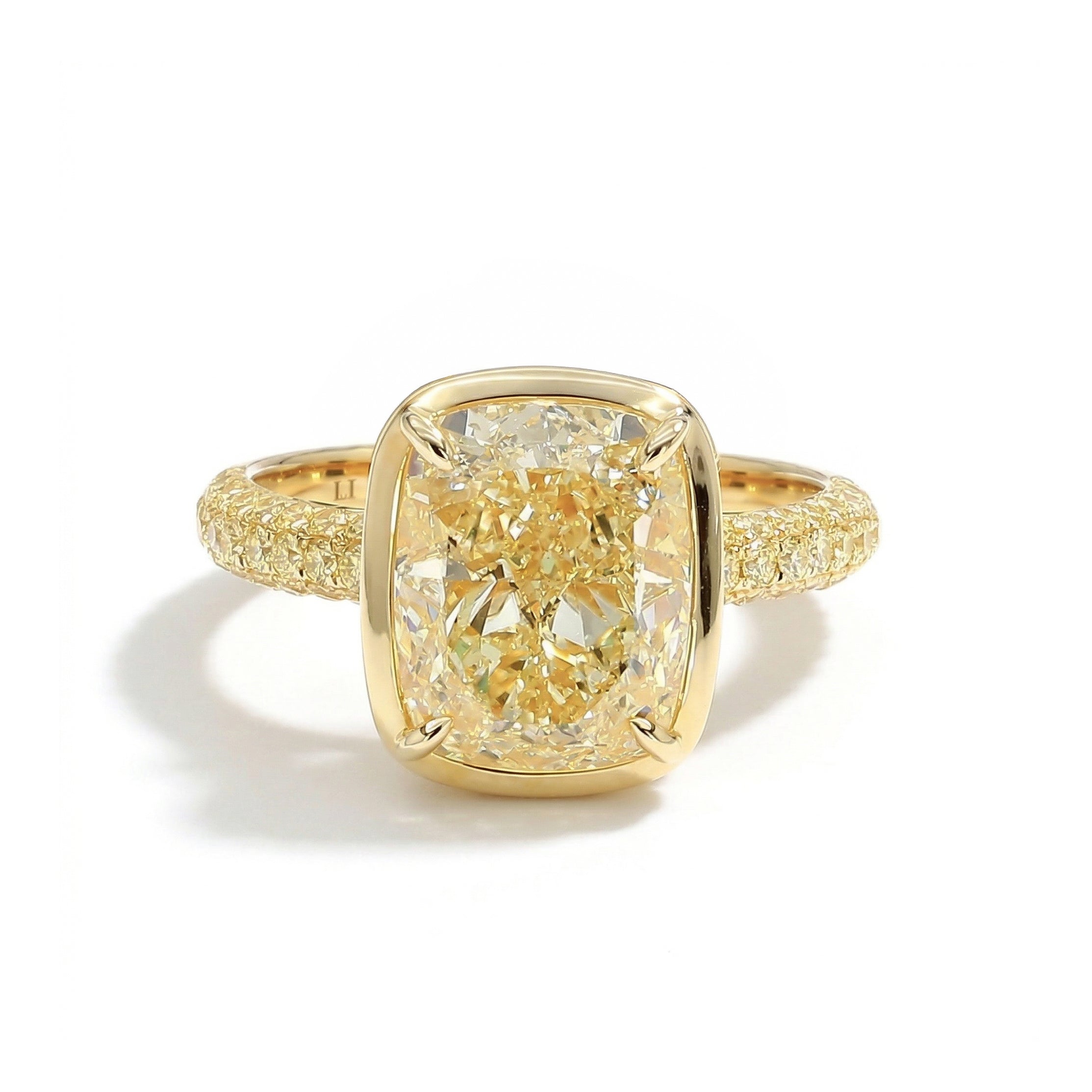 Natural Yellow Cushion Diamond Bezel Ring | GIA Certified product image 1