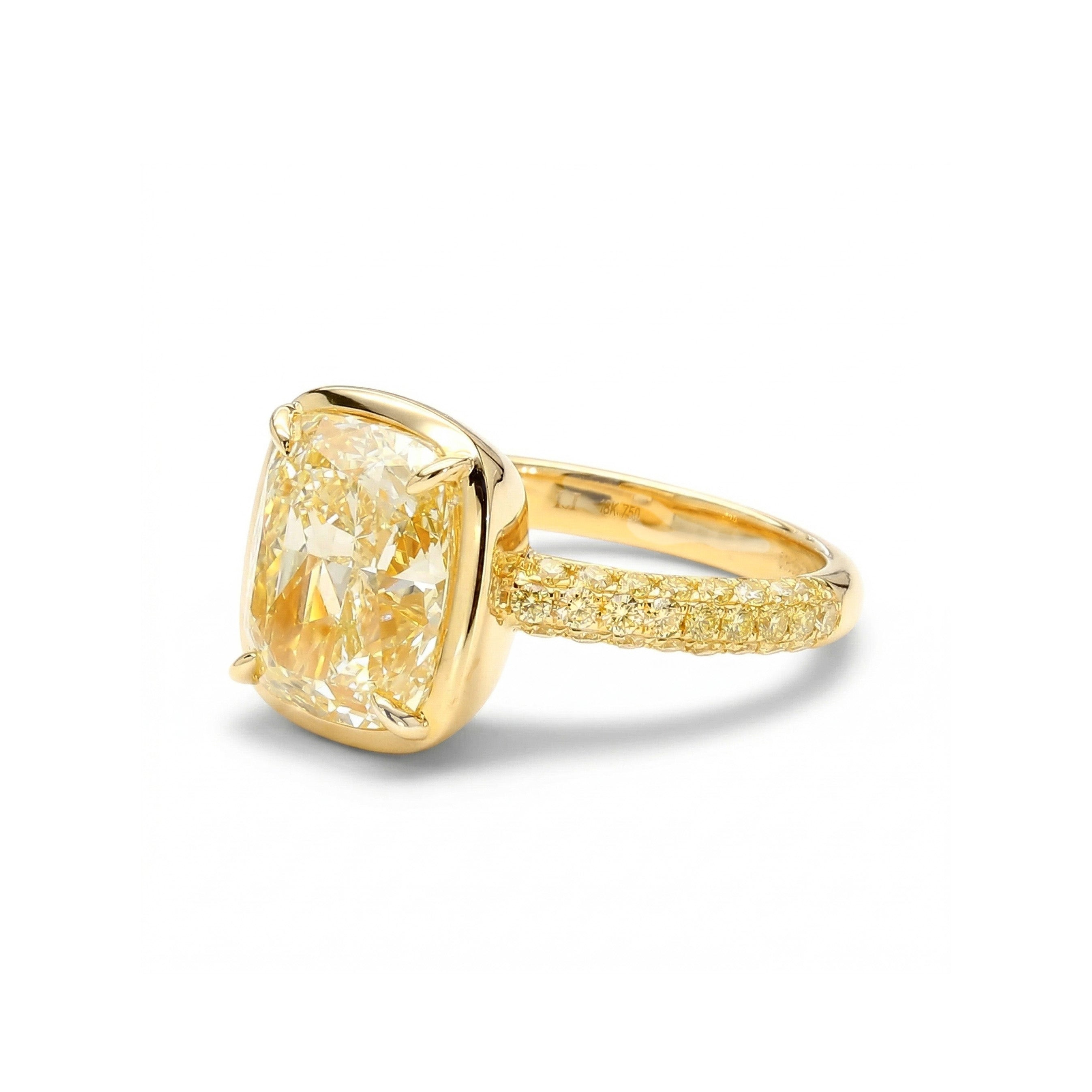 Natural Yellow Cushion Diamond Bezel Ring | GIA Certified product image 2