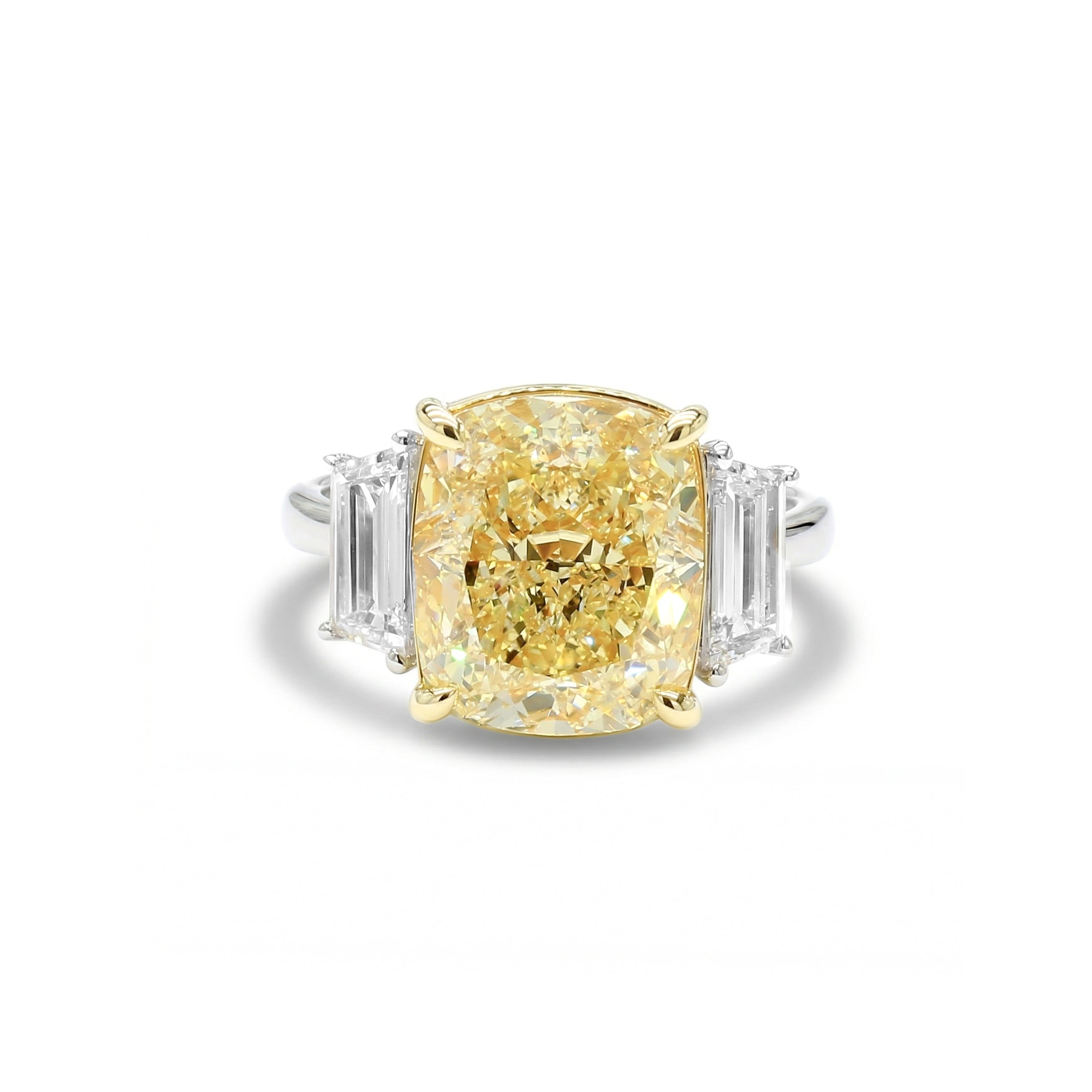 Natural Yellow Cushion Diamond Three Stone Ring | GIA Certified product image 1