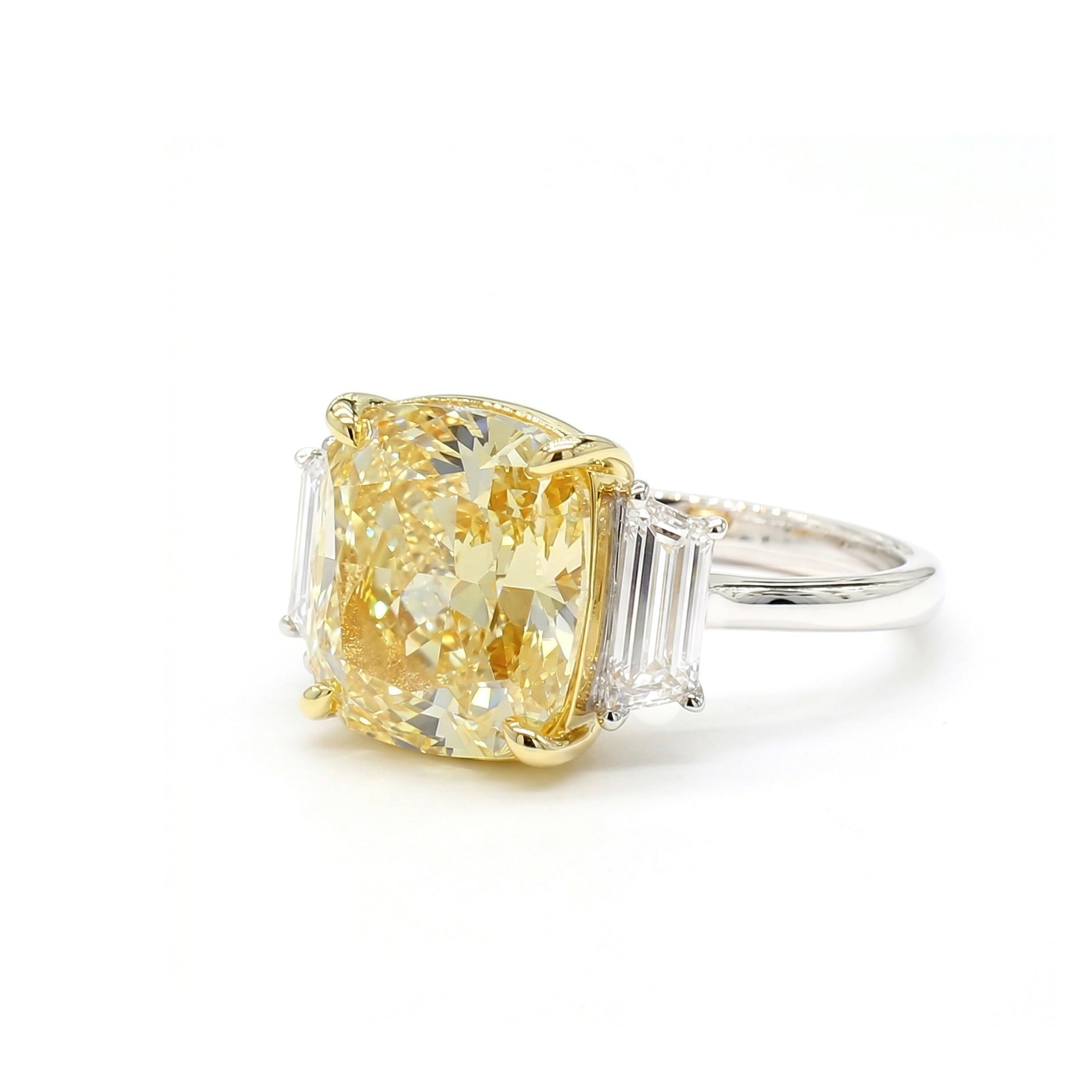 Natural Yellow Cushion Diamond Three Stone Ring | GIA Certified product image 2