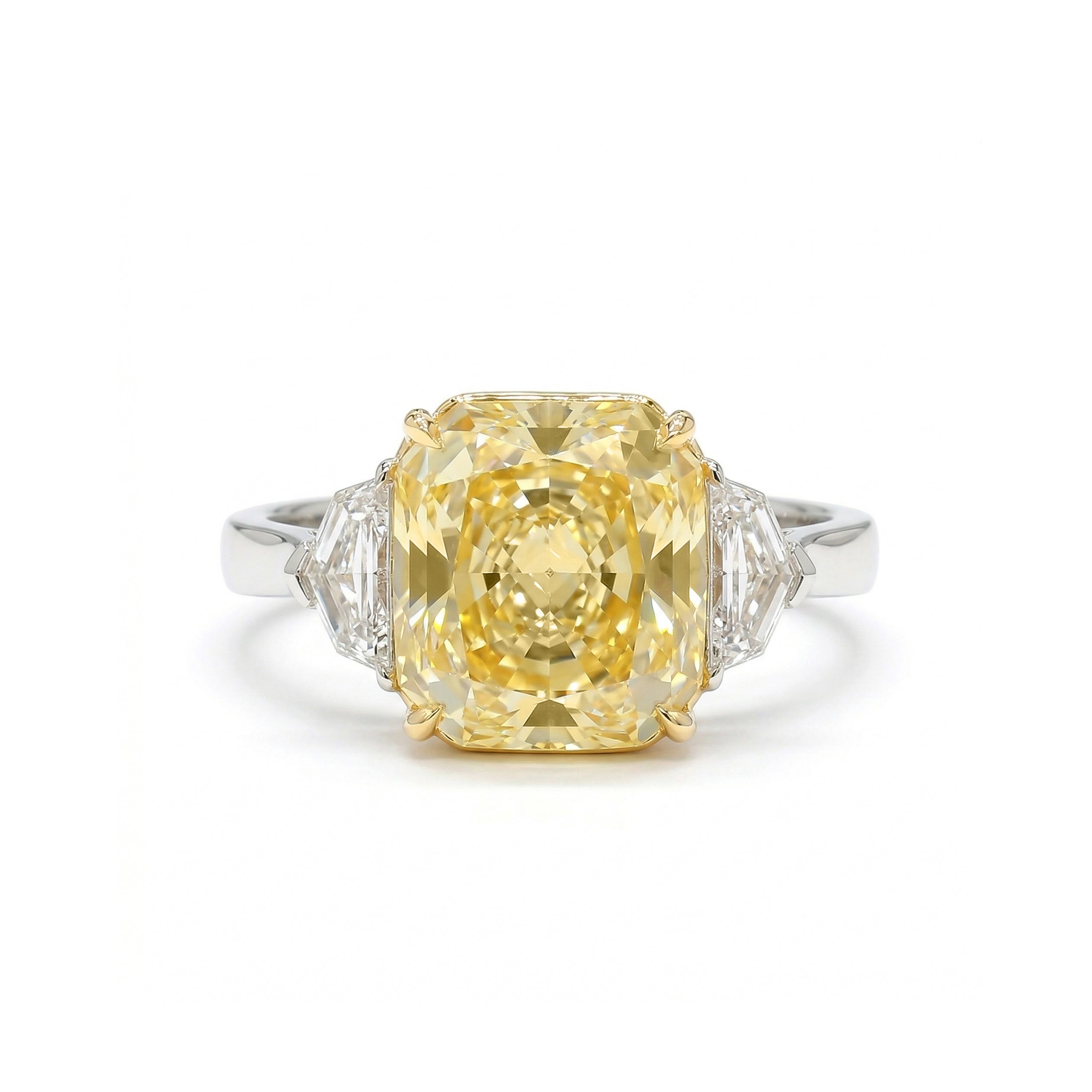 Natural Yellow Radiant Diamond Three Stone Ring | GIA Certified product image 1
