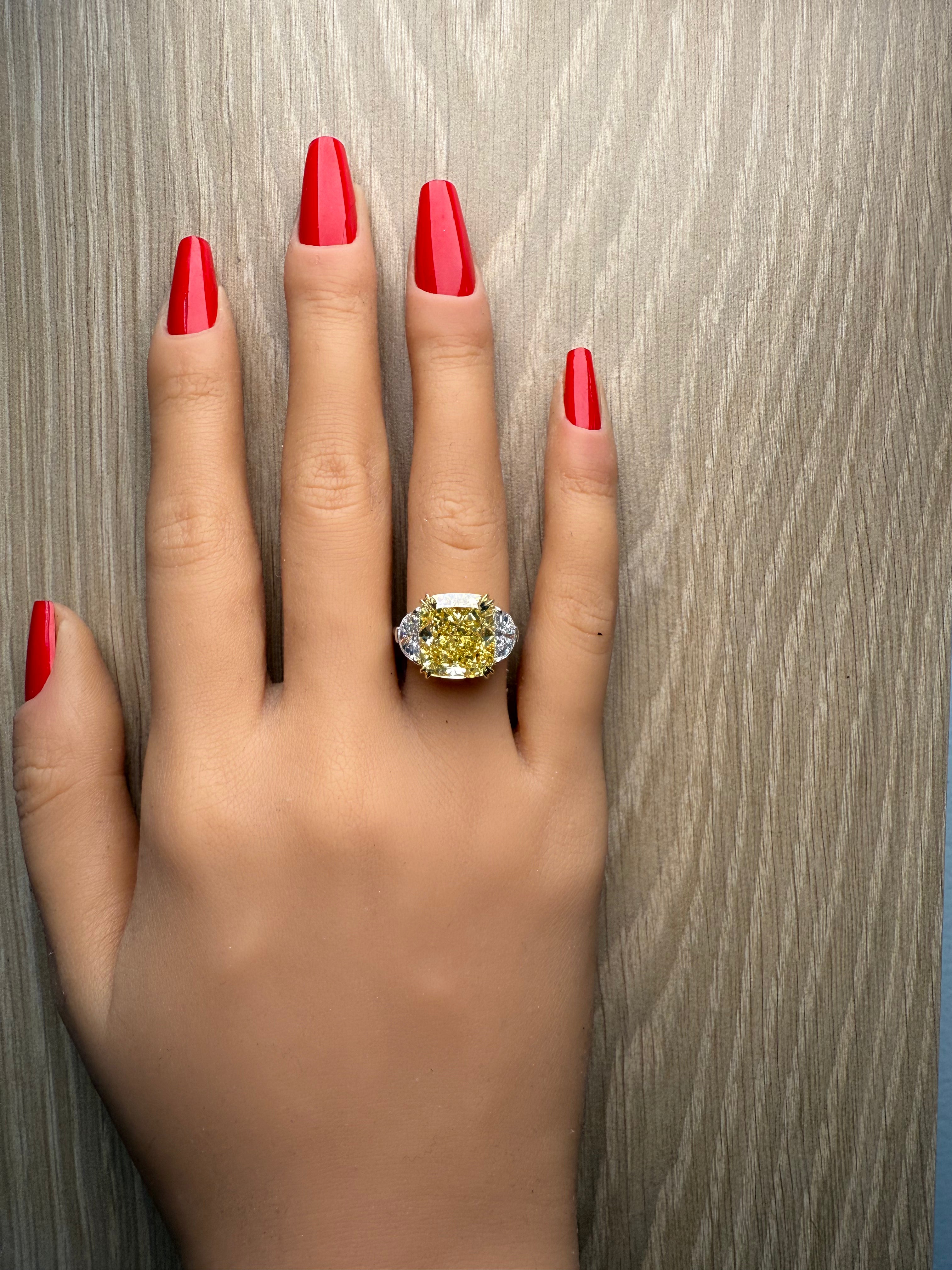 Natural Yellow Cushion Diamond Ring 11.28 CT | GIA CERTIFIED