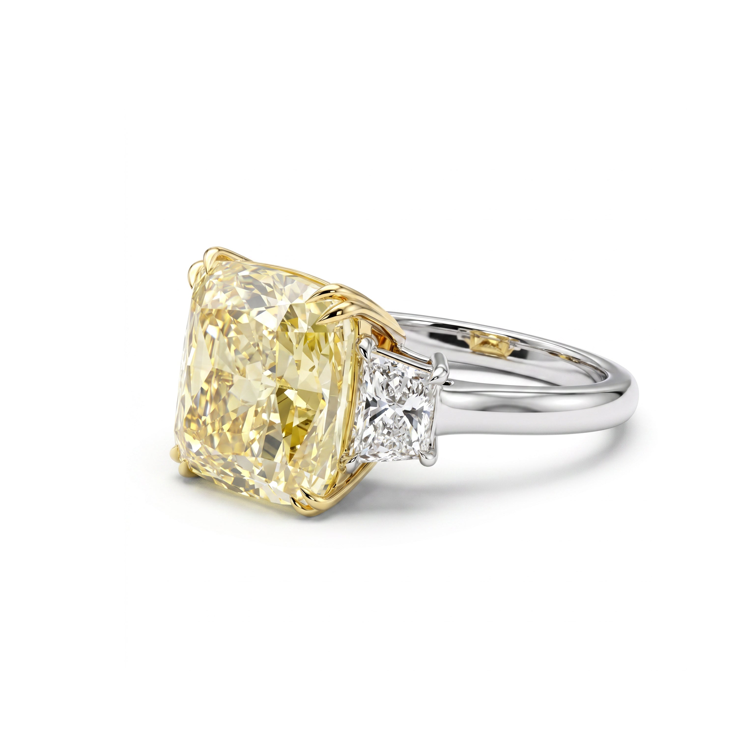 Natural 11.09 CT Yellow Cushion Diamond Three Stone Ring  | GIA CERTIFIED