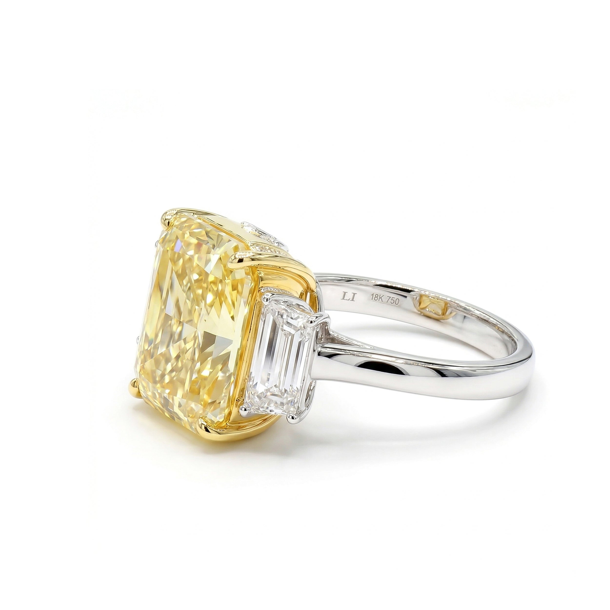 Natural Yellow Radiant Diamond Three Stone Ring | GIA Certified product image 2