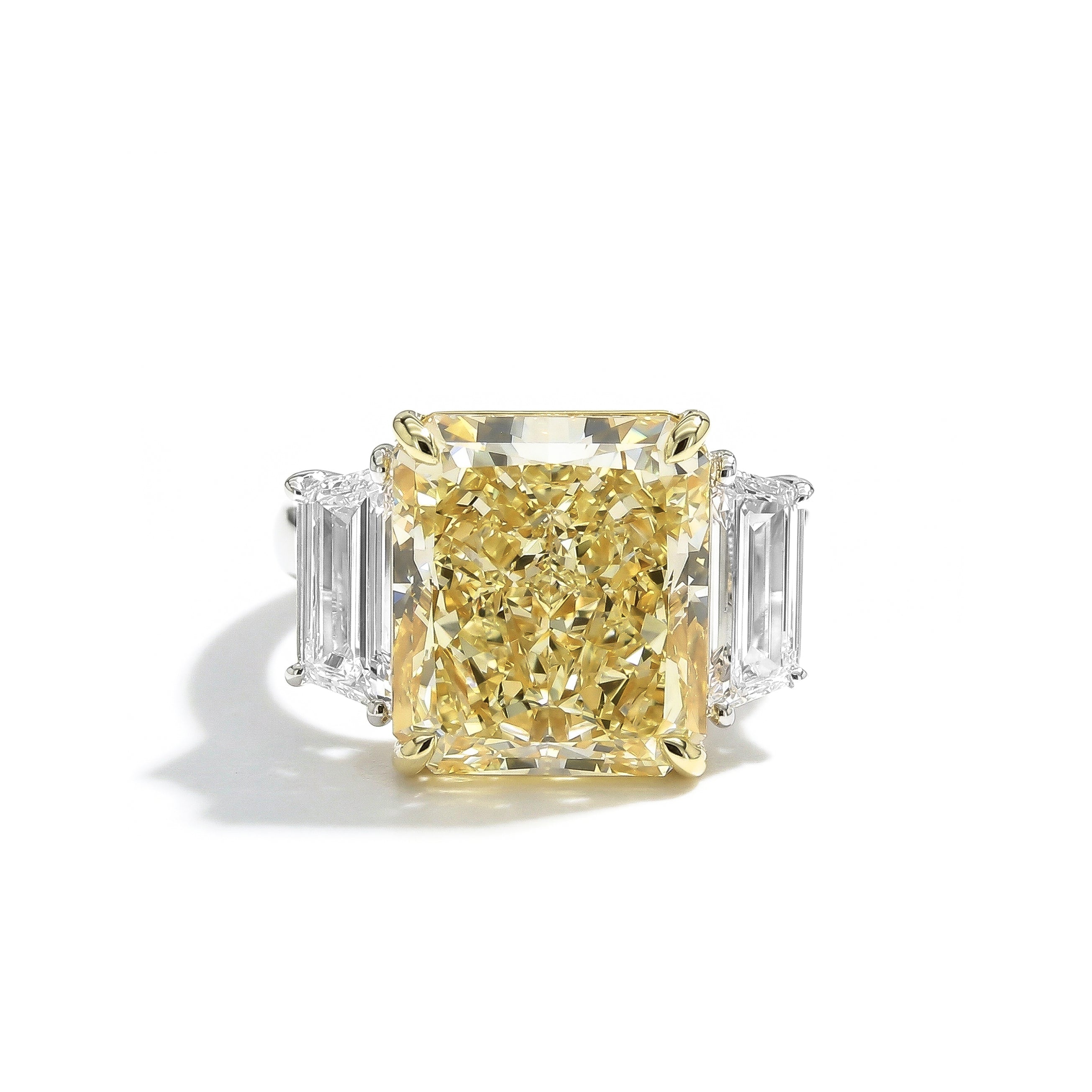 Natural Yellow Radiant Diamond Three Stone Ring | GIA Certified product image 1