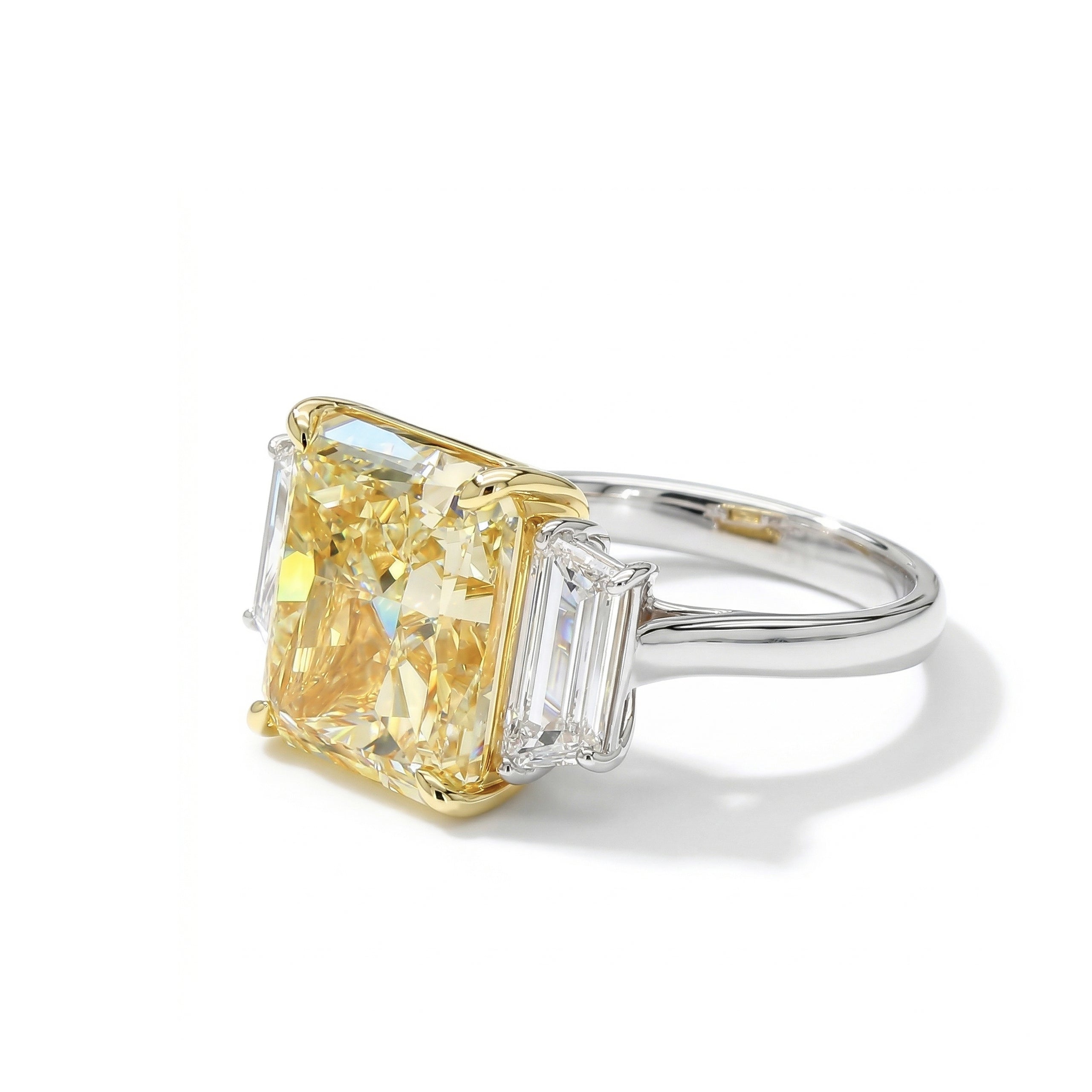 Natural Yellow Radiant Diamond Three Stone Ring | GIA Certified product image 2