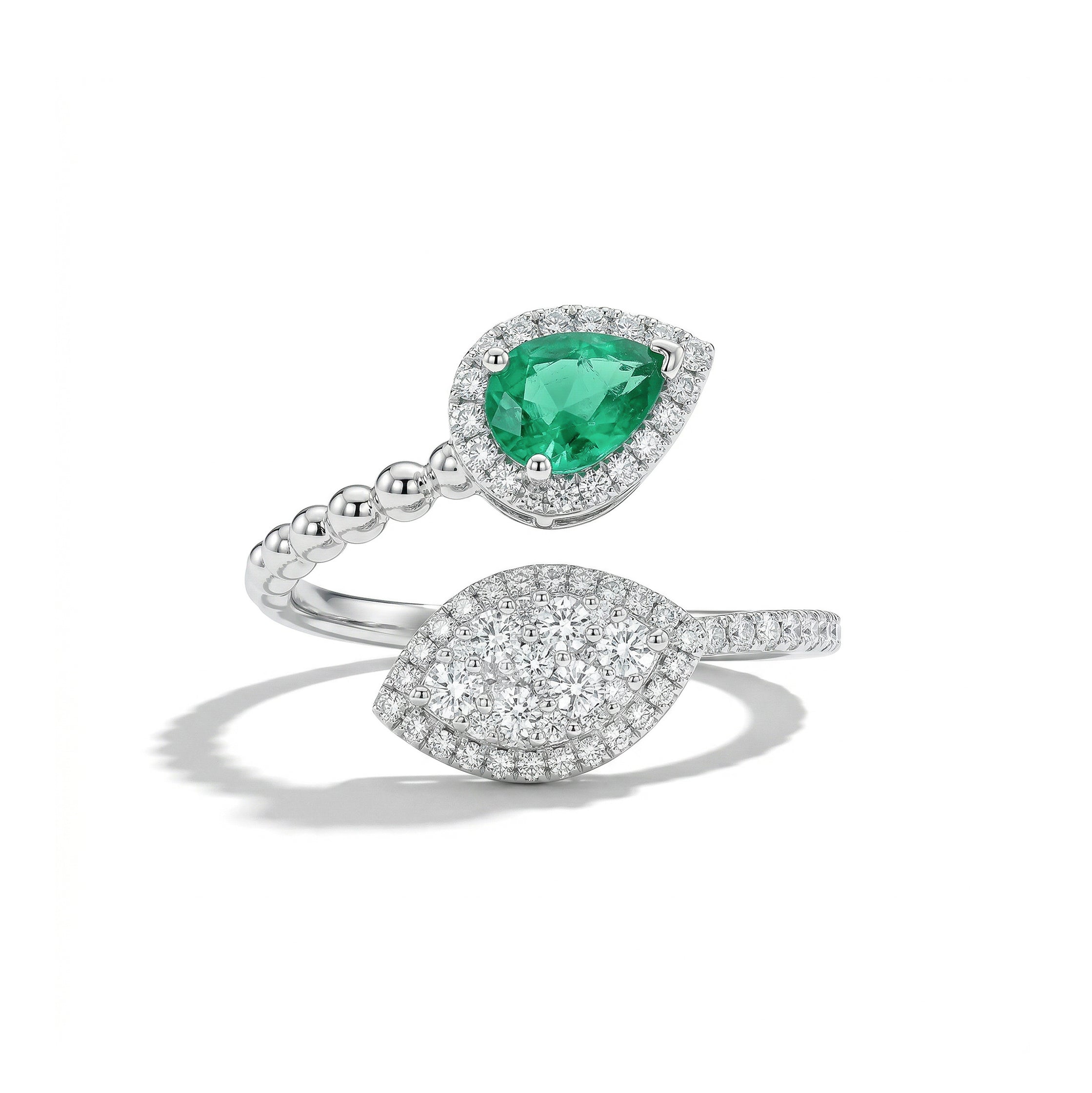 Natural Pear Emerald & Diamond Crossover Ring product image 1