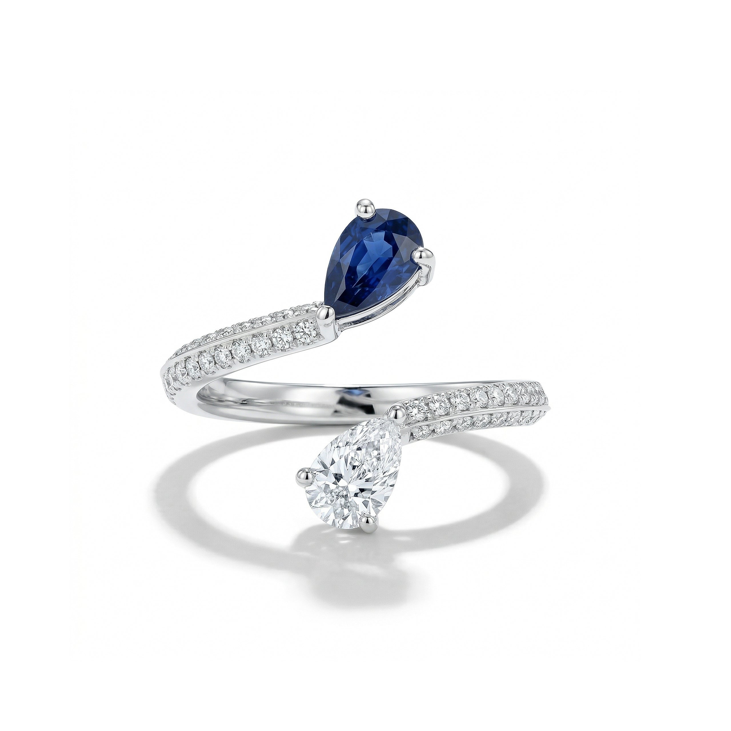 Natural Sapphire & Diamond Pear Crossover Ring product image 1
