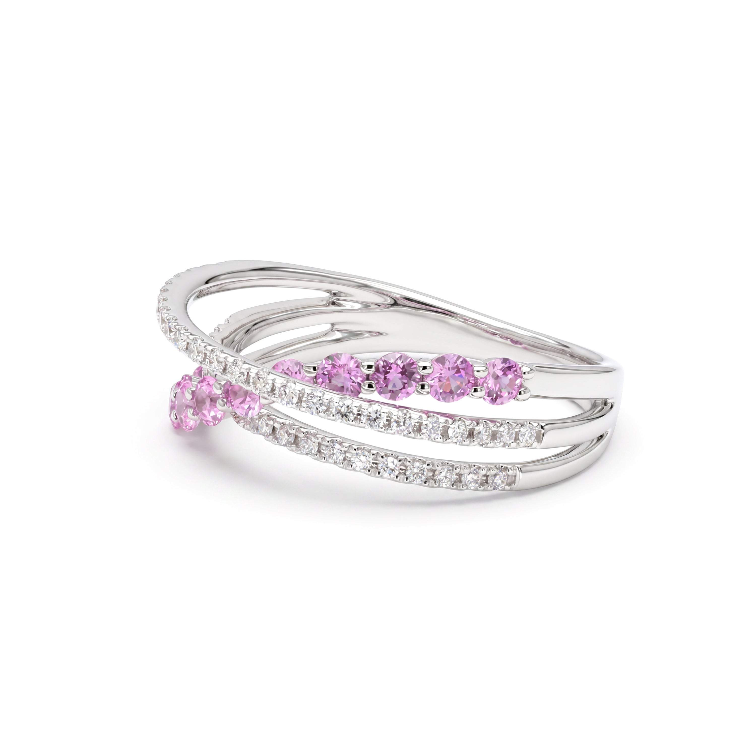 Natural Pink Sapphire & Diamond Crossover Ring