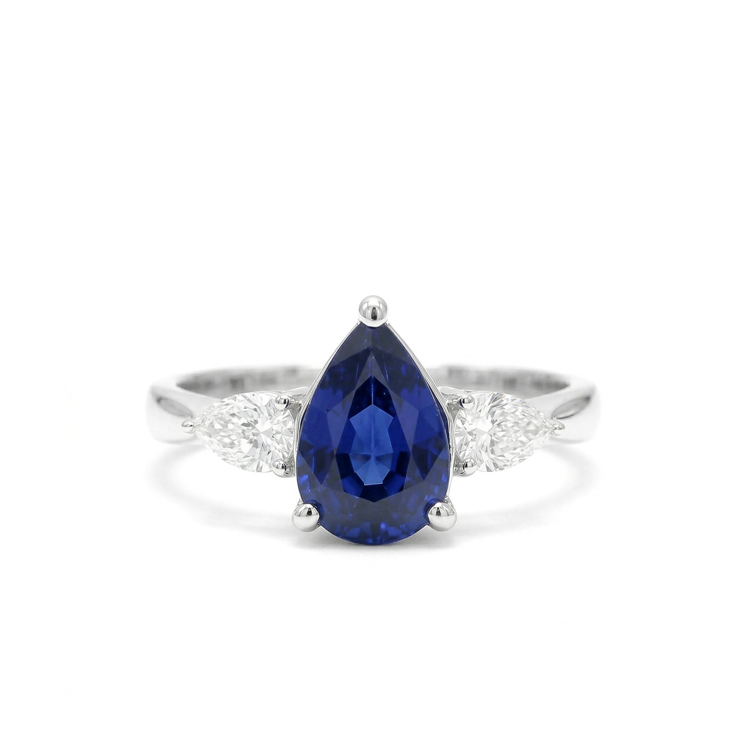 Natural Pear Sapphire & Diamond Three Stone Ring product image 1