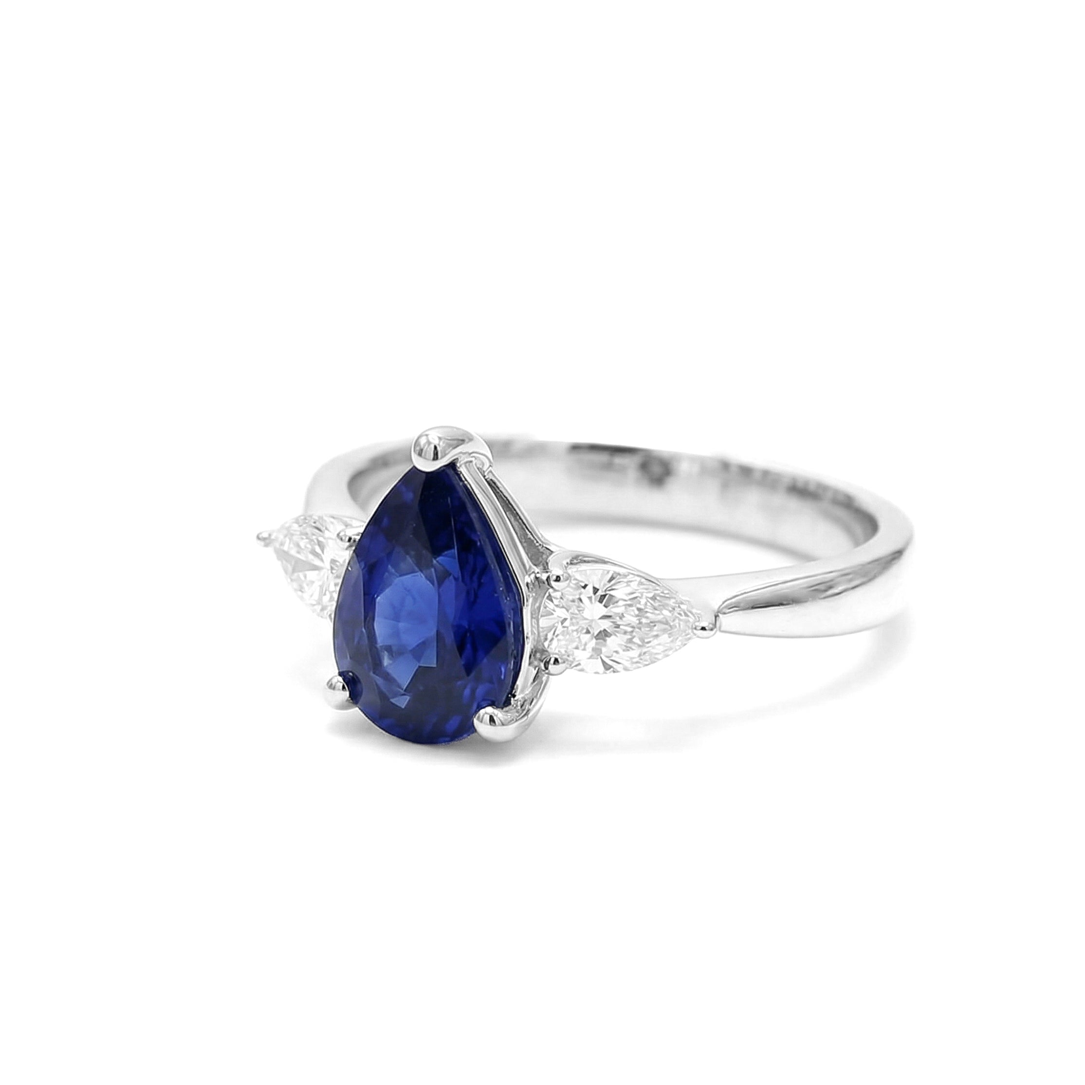 Natural Pear Sapphire & Diamond Three Stone Ring product image 2