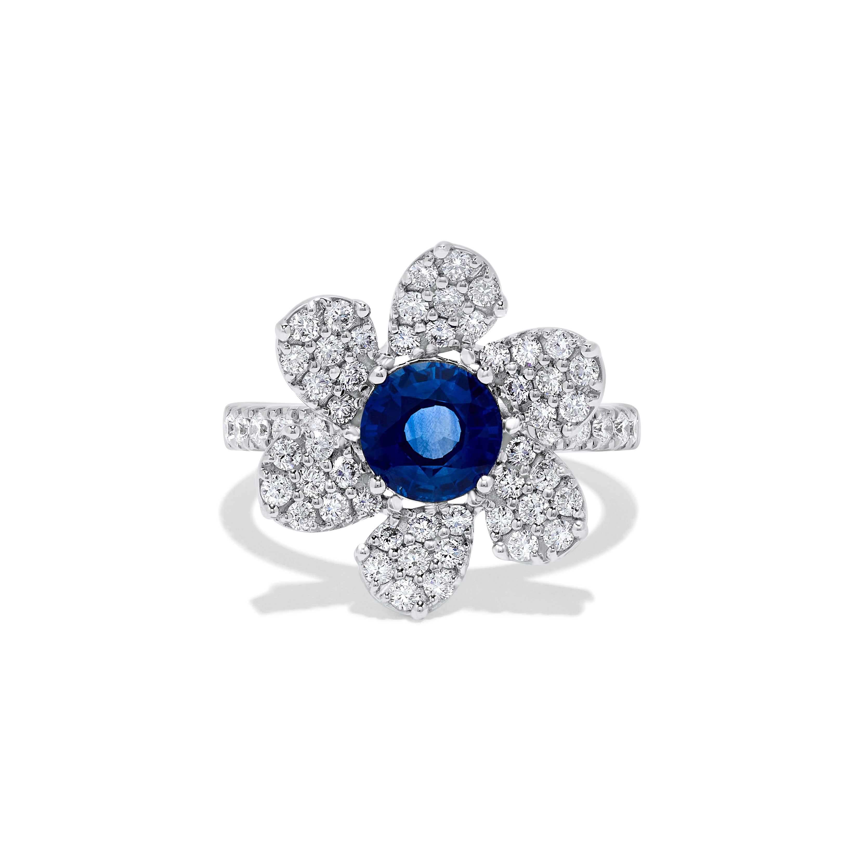 Blue Round Sapphire & Diamond Flower Ring JRC179GP