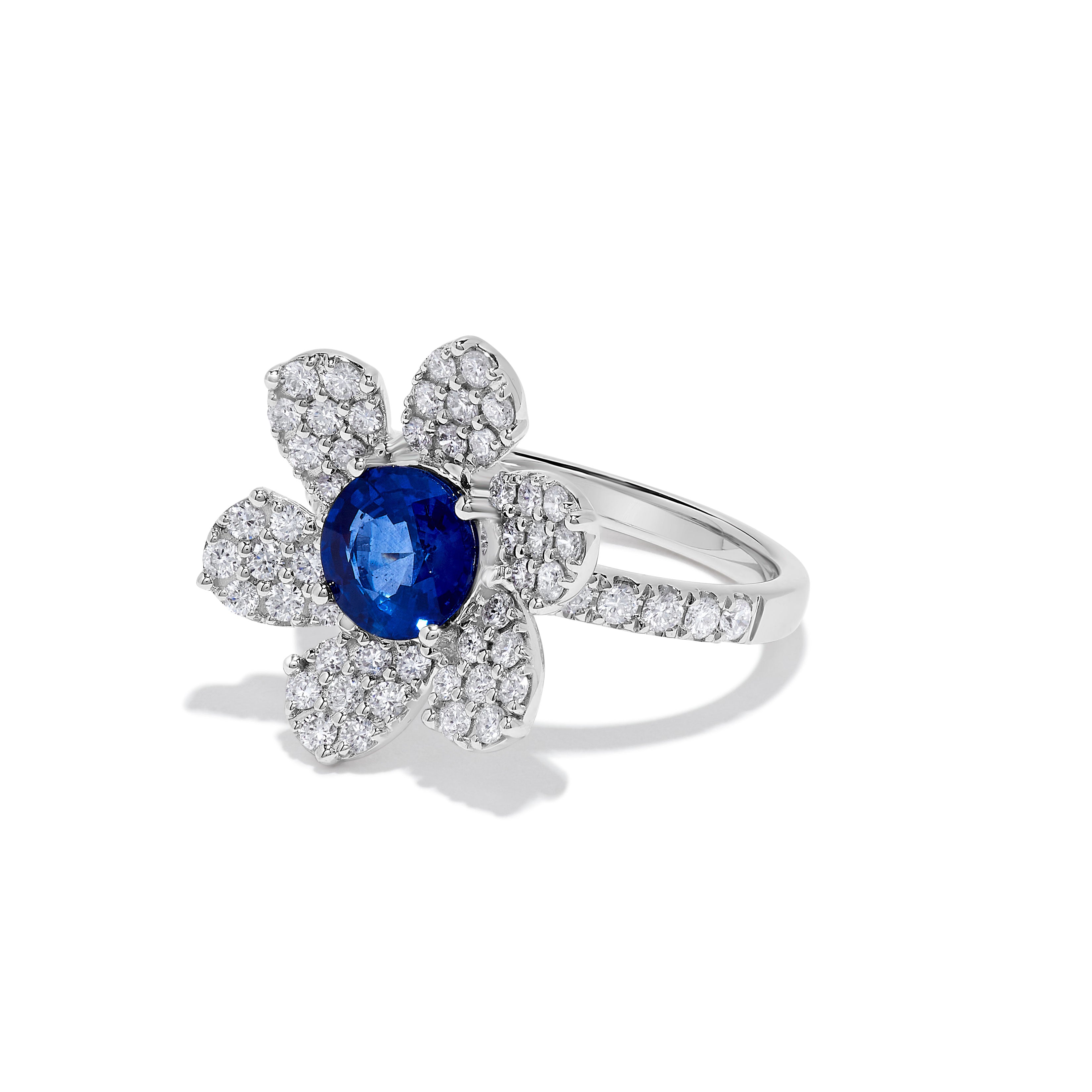 Blue Round Sapphire & Diamond Flower Ring JRC179GP